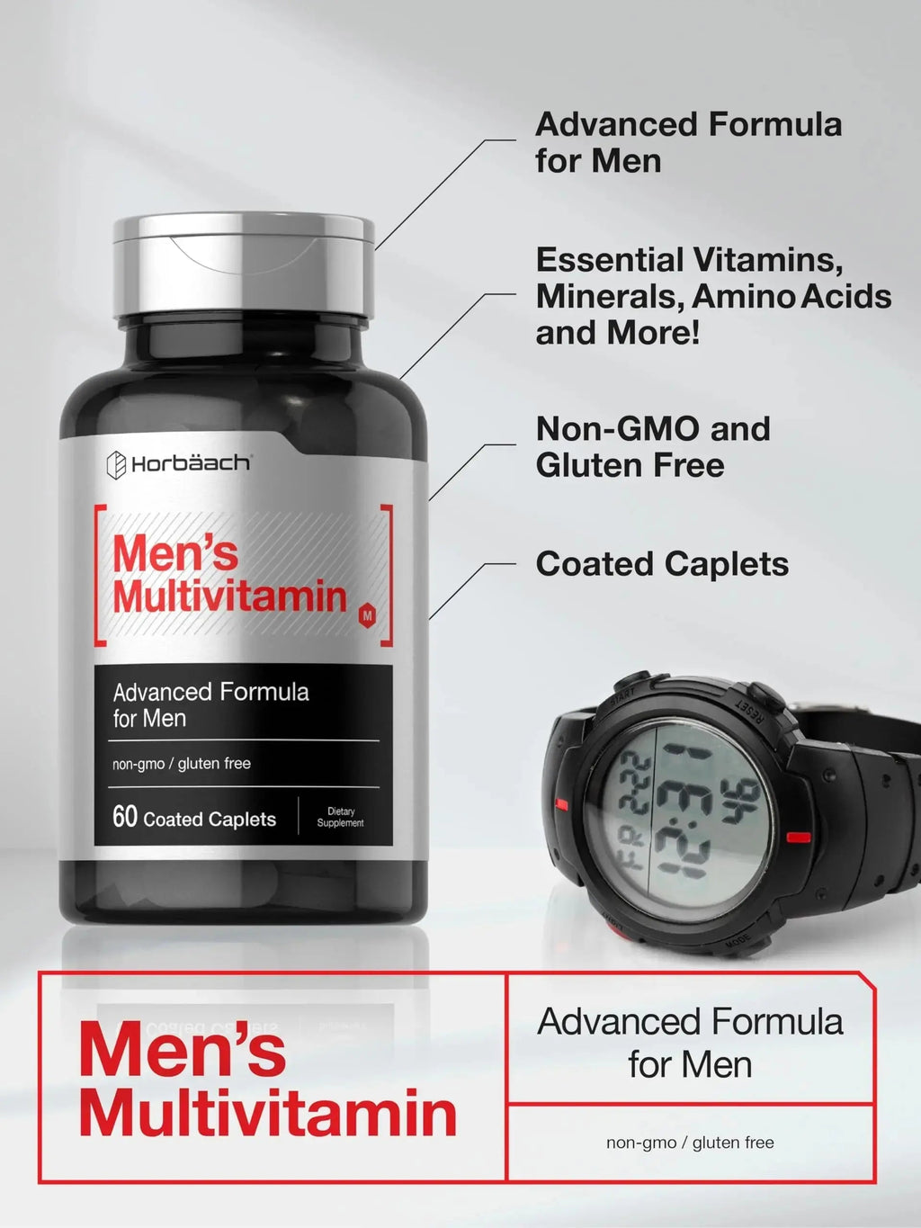 Horbäach Mens Multivitamin | 60 Caplets | Advanced Formula | with Vitamin C, D, Magnesium, Minerals & More | Horbäach Au supplements