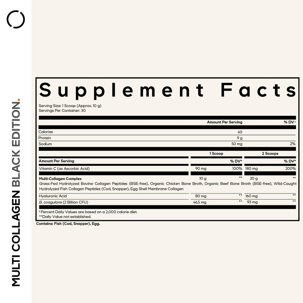 Codeage Multi Collagen Peptides Powder + Probiotics Black Edition, Vitamin C, Hyaluronic Acid Powder Supplement, Grass-Fed, Hydrolyzed, Zero Carbs, Type I, II, III, V & X, Unflavored, 10.58oz Codeage Au supplements