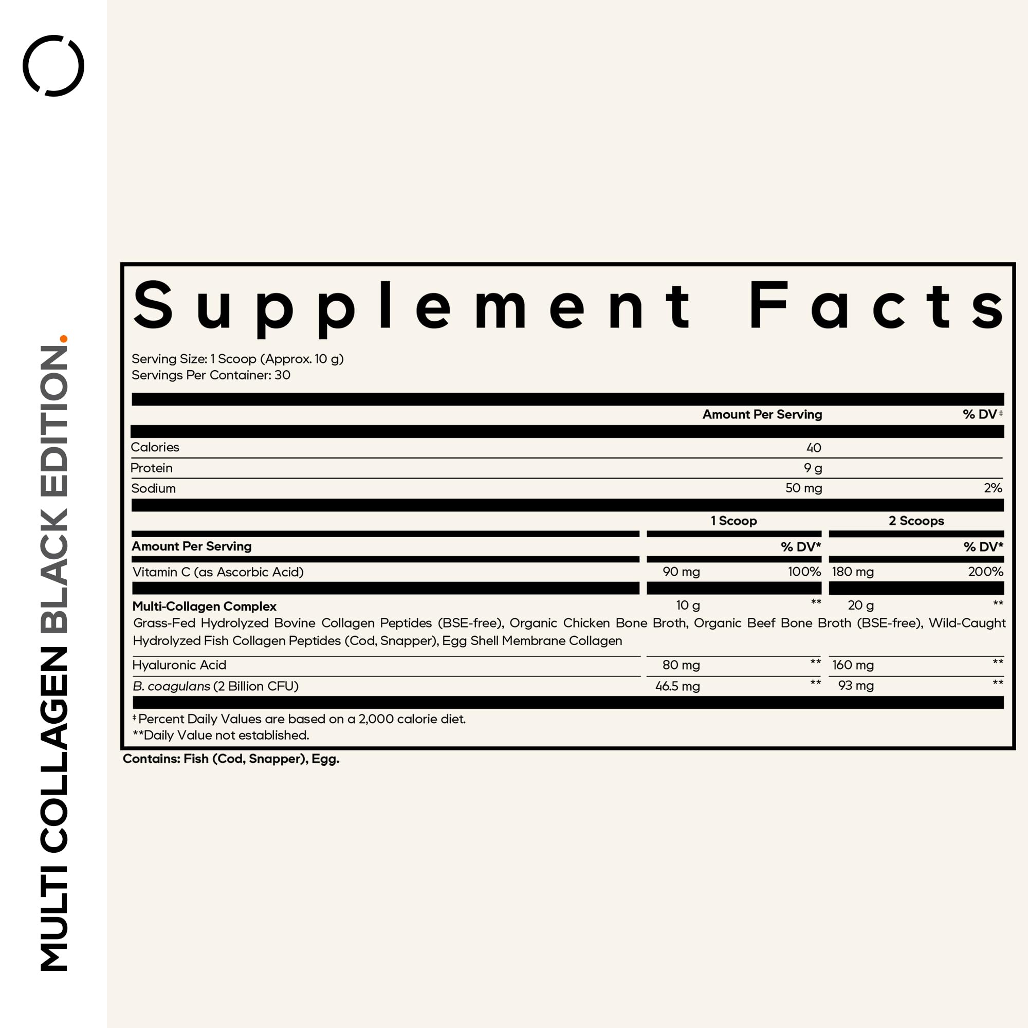 Codeage Multi Collagen Peptides Powder + Probiotics Black Edition, Vitamin C, Hyaluronic Acid Powder Supplement, Grass-Fed, Hydrolyzed, Zero Carbs, Type I, II, III, V & X, Unflavored, 10.58oz Codeage Au supplements