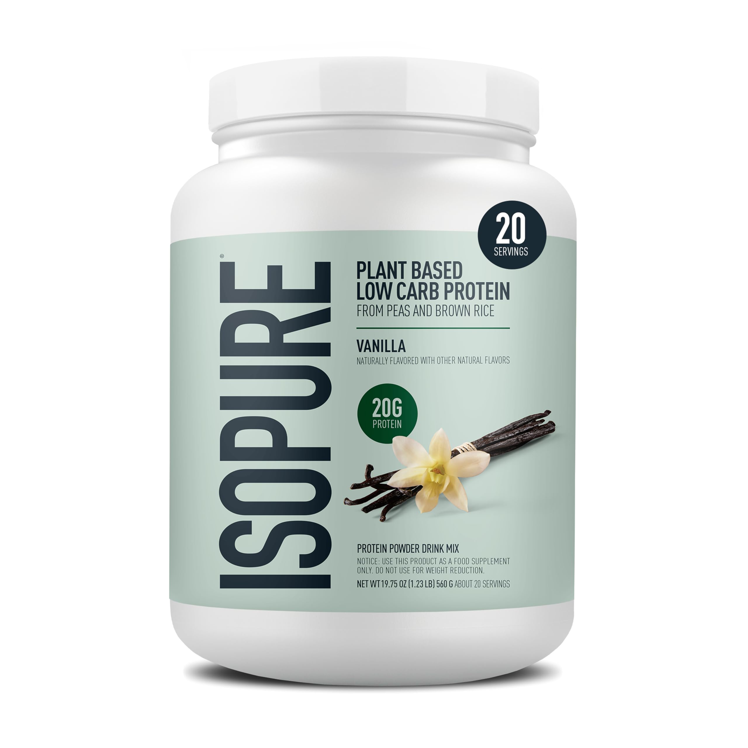Isopure Plant-Based Protein Powder – 20g Organic Pea and Rice Protein with a Complete Amino Acid Profile – Supports Muscle Recovery