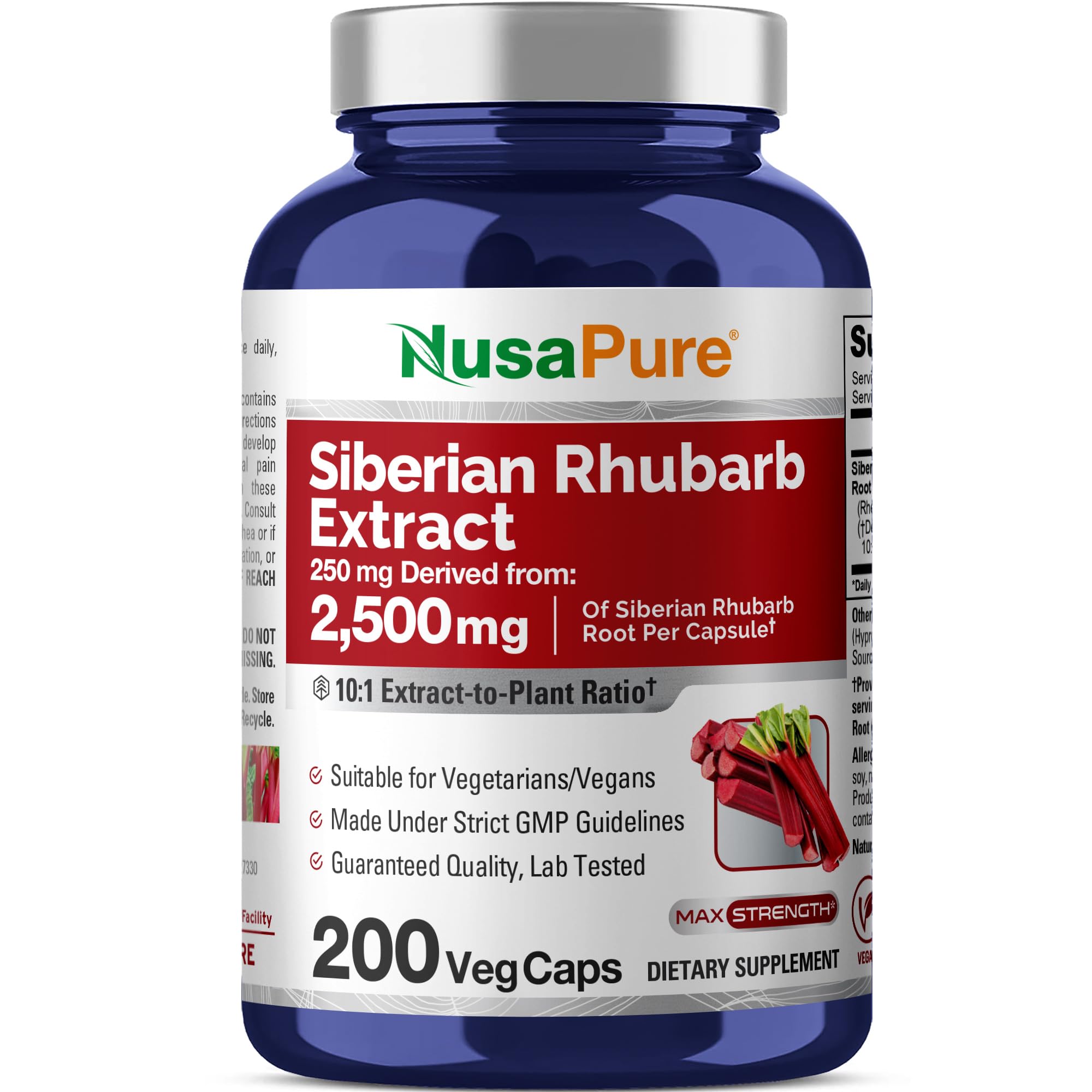 NusaPure Siberian Rhubarb 10:1 Extract, 250 mg Equivalent to 2,500mg - 200 Veggie Capsules (Vegetarian, Non-GMO, Vegan) NusaPure Au supplements