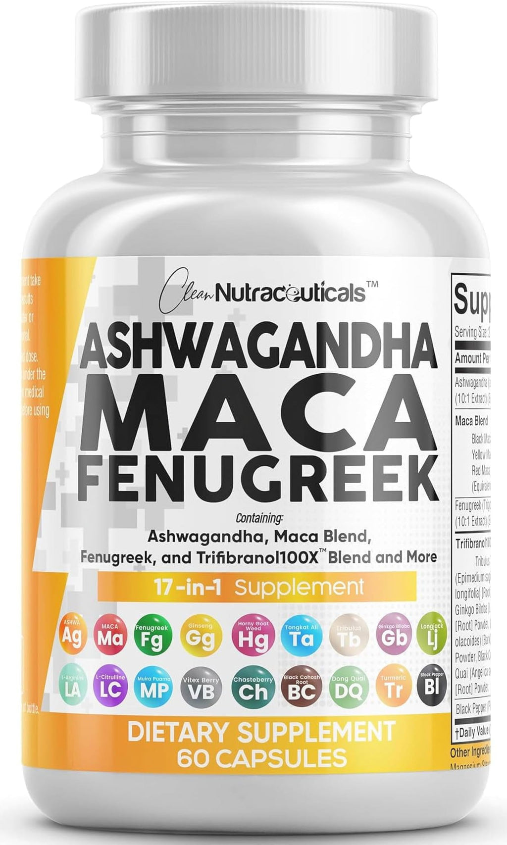 Clean Nutraceuticals Ashwagandha Maca Root Fenugreek Supplement with Tongkat Ali Ginseng - Assists with Stress, Mood & Thyroid - Ashwagandha Capsules Fenugreek Caps - 1 Pack Clean Nutraceuticals Au supplements