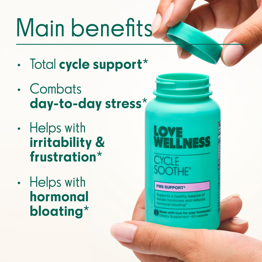 Love Wellness Cycle Soothe Supplement | Promotes a Happy Mood | Helps with PMS Hormones, Stress Relief, & Improves Mood | 60 Capsules Love Wellness Au supplements