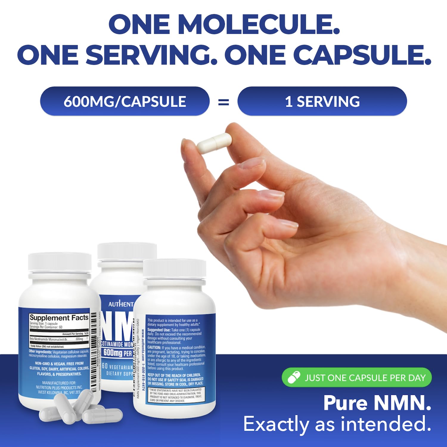 NMN Supplement 600 mg/Capsule Once Daily | 99% Pure Beta Nicotinamide Mononucleotide | Potent NAD⁺ Precursor | Supports Cellular Energy & Metabolism | Vegan, Non-GMO, Third-Party Tested & Gluten-Free AUTHENTA Au supplements