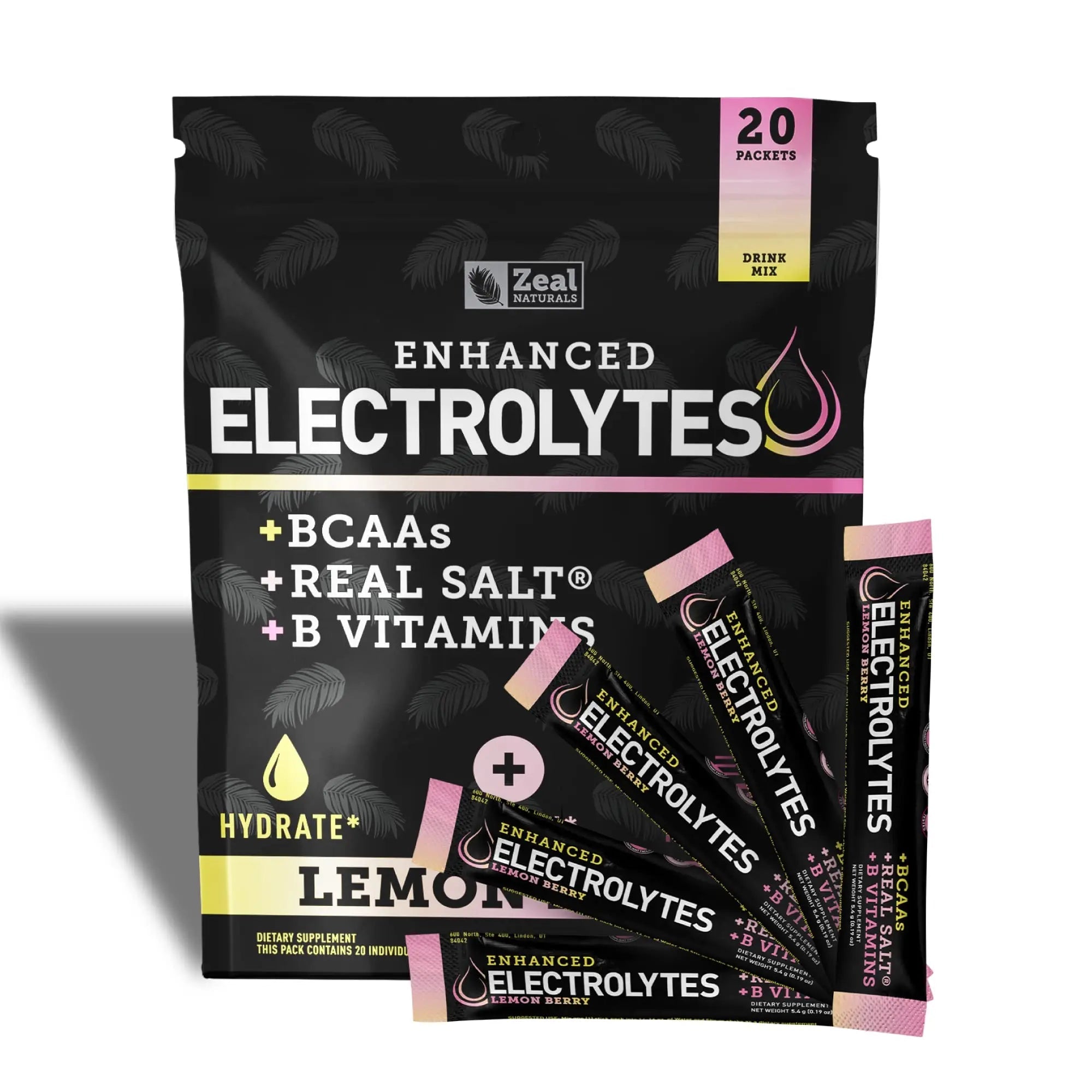 Enhanced Powder Stick Packs (Lemon Berry - 20 Packets) Sugar Free + BCAA B-Vitamins Zeal Naturals Au supplements