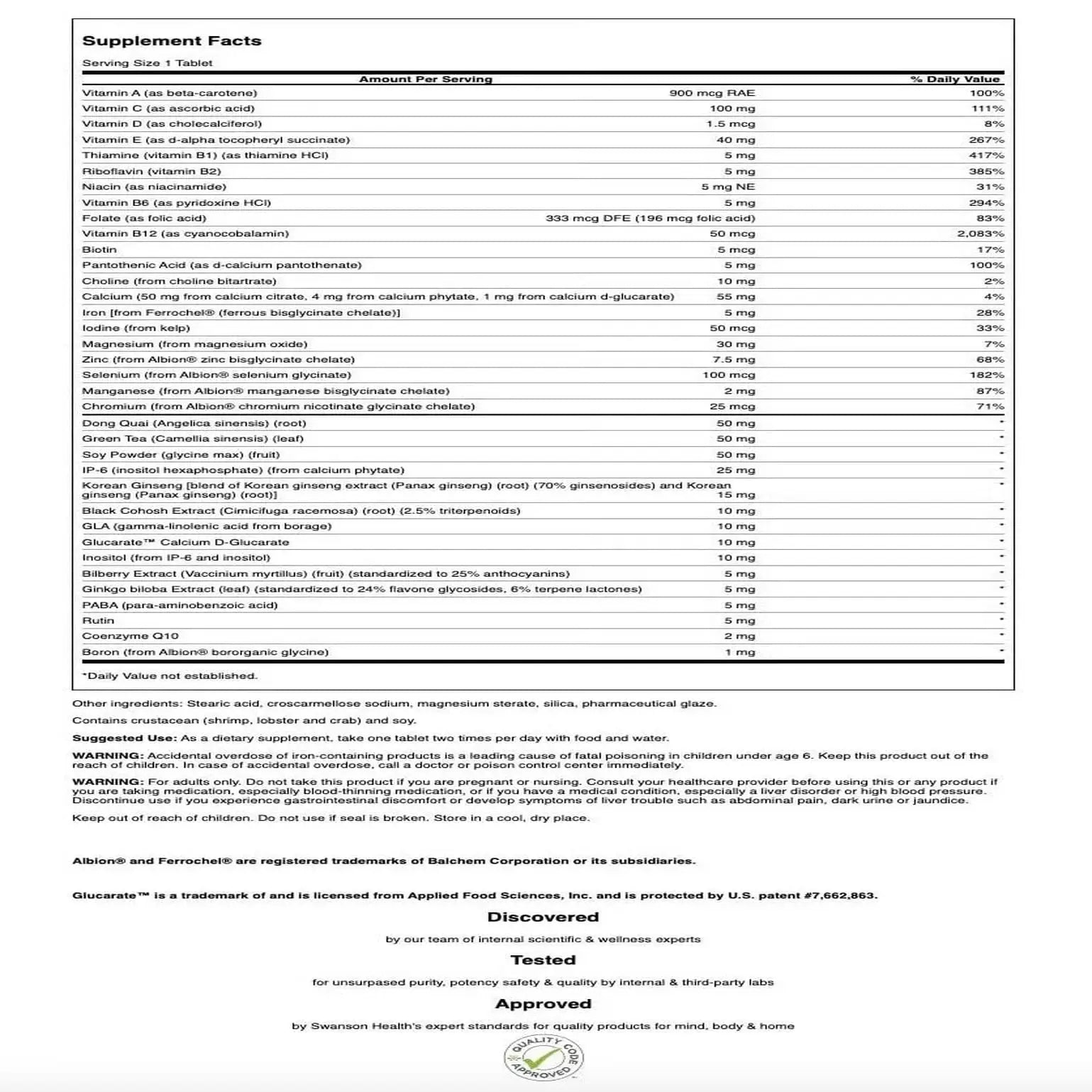 Swanson Multi Women's Prime Multivitamin Multimineral Energy Immune Hormone Balance Wellbeing Health Supplement 90 Tablets (Tabs) Swanson Au supplements