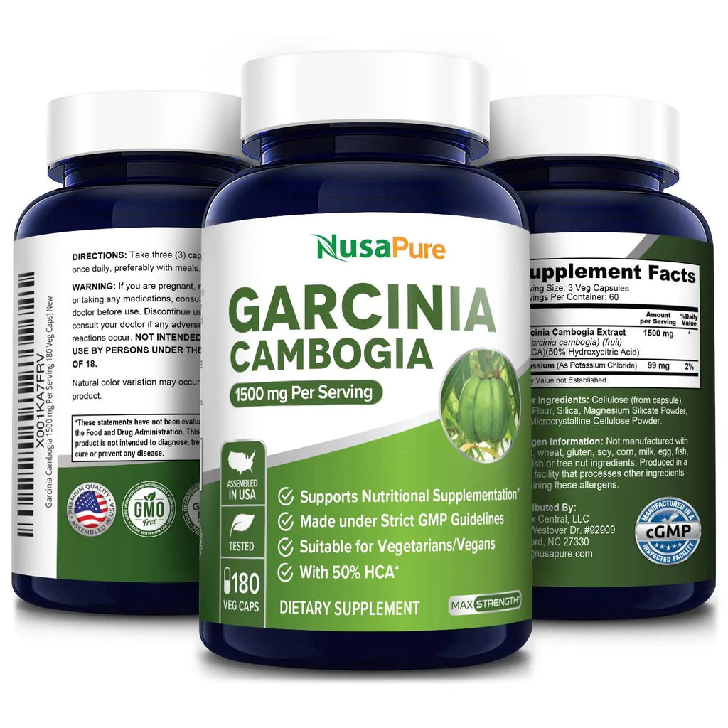 Garcinia Cambogia 180 Veggie Caps 1500mg (Vegetarian, Natural, Non-GMO & Gluten Free) NusaPure Au supplements