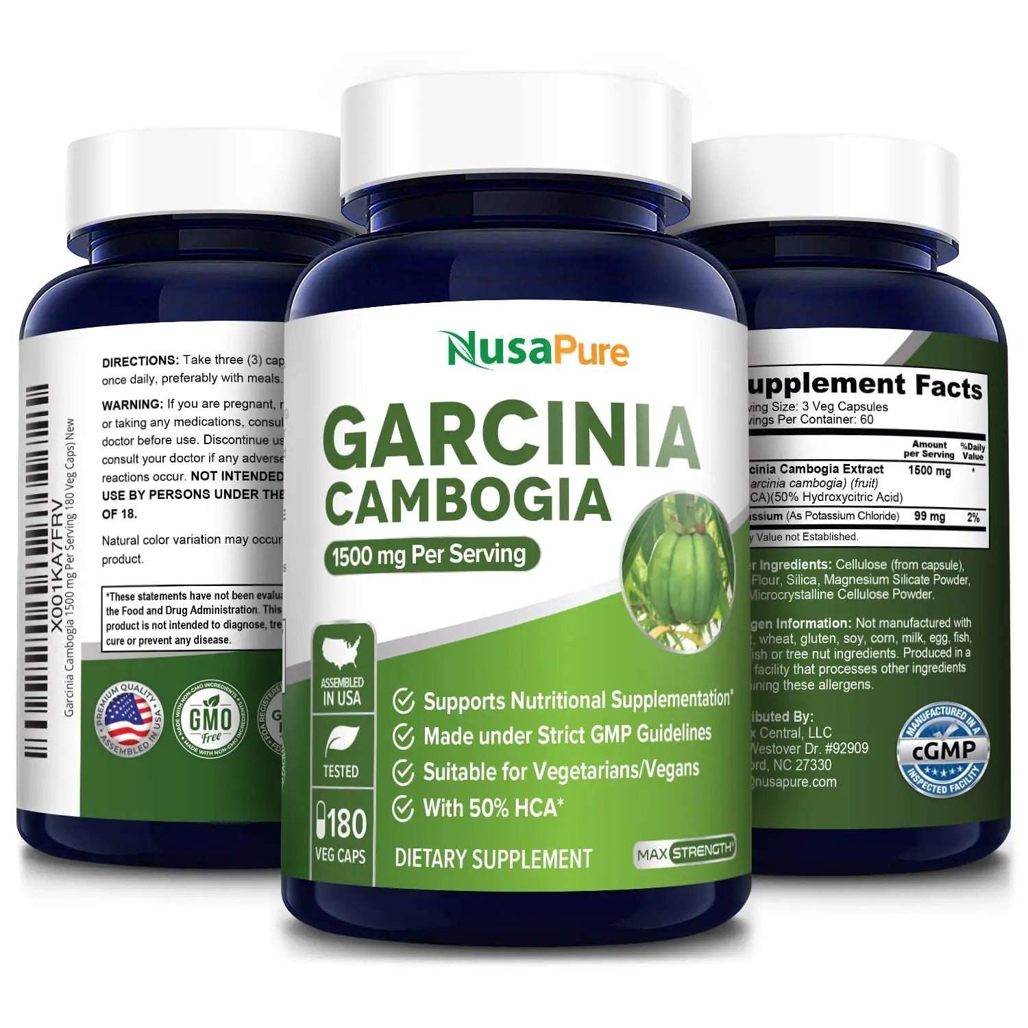 Garcinia Cambogia 180 Veggie Caps 1500mg (Vegetarian, Natural, Non-GMO & Gluten Free) NusaPure Au supplements