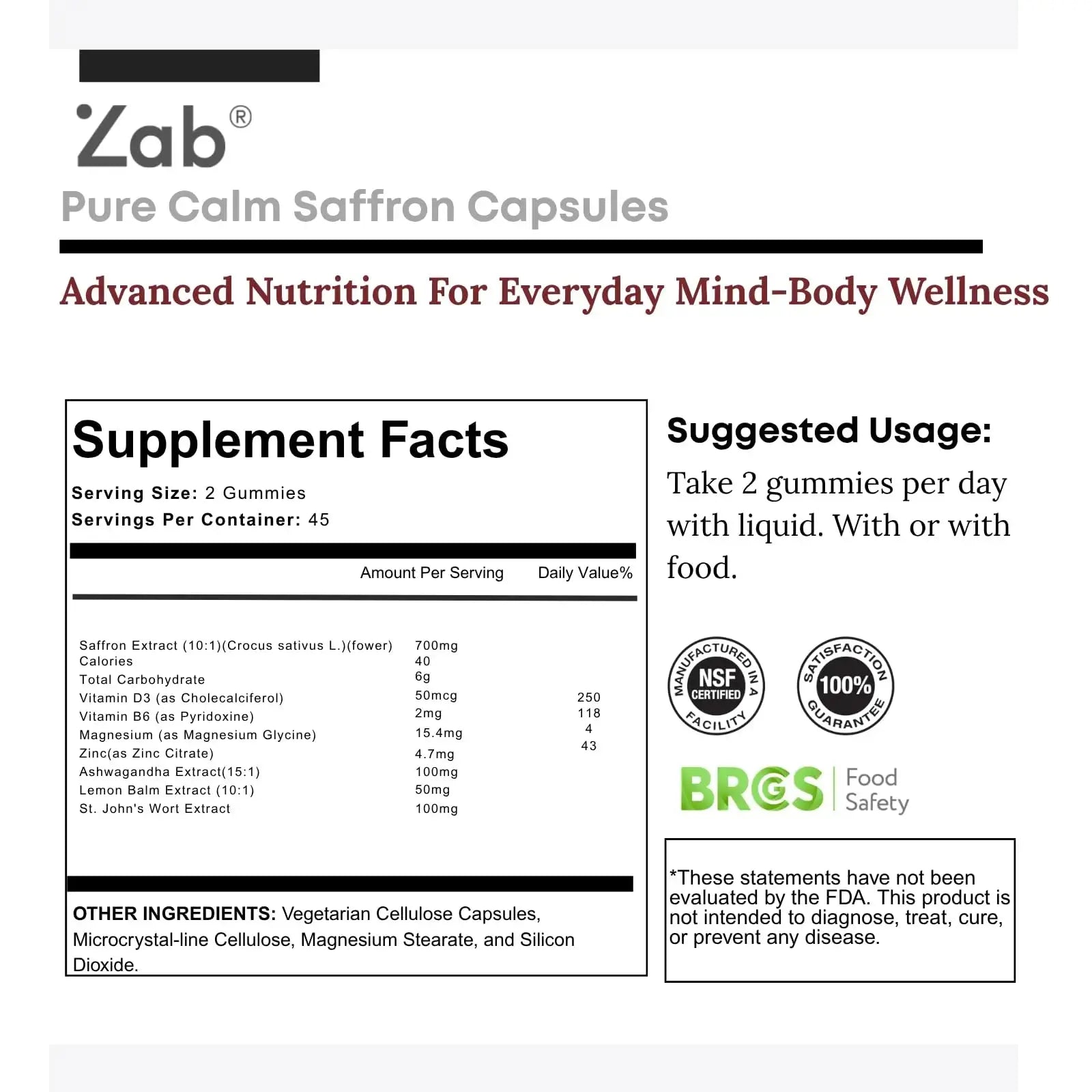 ZAB Saffron Supplements Gummies, Saffron & Rhodiola Rosea Extract Sugar-Free Supplement with Vitamin D3 & B6, Support Mood, Focus ZAB Au supplements