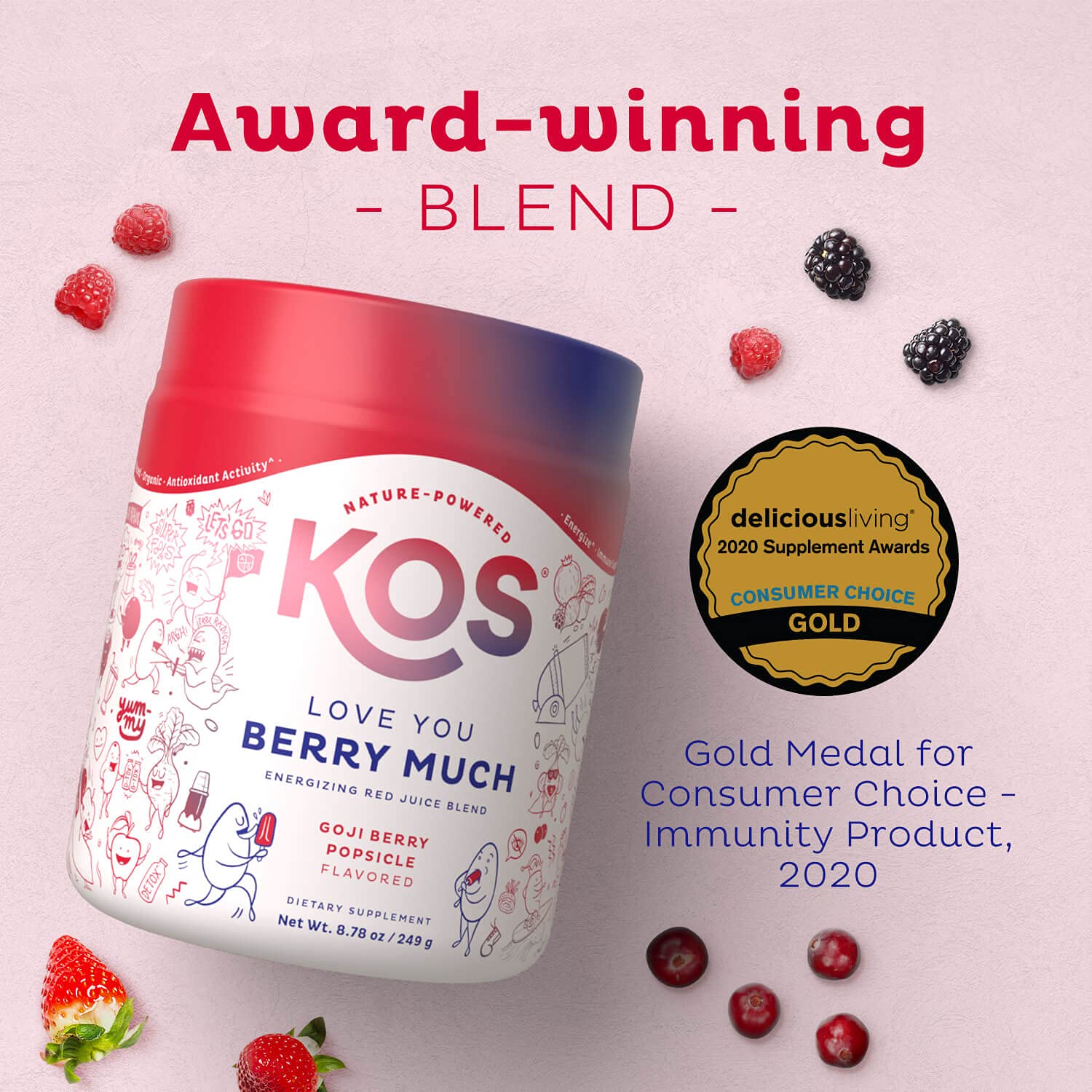 KOS Reds Superfood Powder for Antioxidants - USDA Certified Organic Beet Root, Goji Berries, Acai, Pomegranate, Coconut Water & Digestion Enzymes- Goji Berry Popsicle Flavor