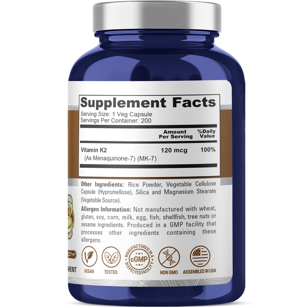 NusaPure Vitamin K2 MK7 120 mcg 200 Veggie Caps (Soy Free, Non-GMO, Vegan) NusaPure Au supplements