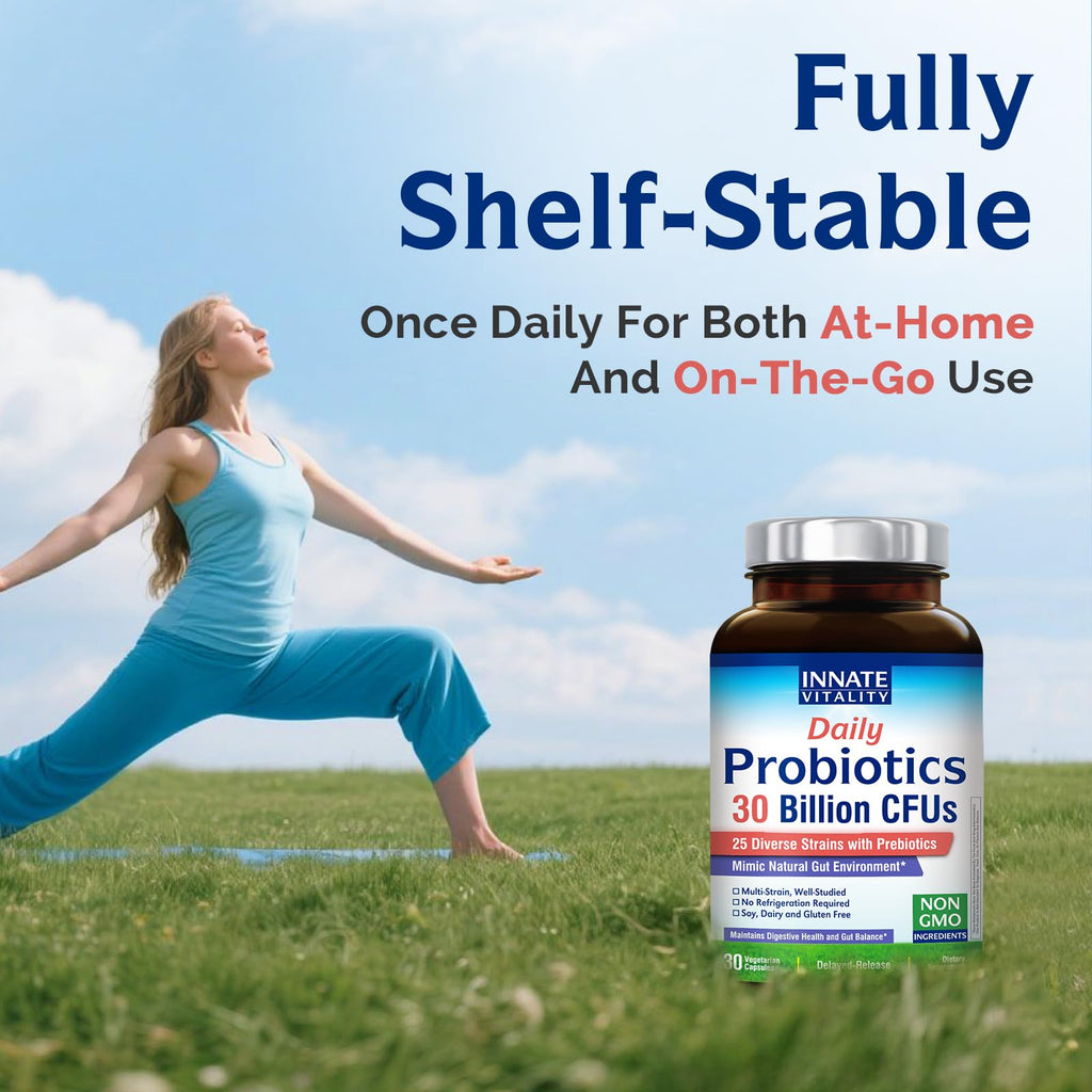Innate Vitality Daily Probiotics for Women & Men, 30 Billion CFU of 25 Strains, Prebiotics, for Digestive Health Diarrhea Constipation Bloating & Gas Relief, Delayed Release, No Gluten, Vegan, 30 Caps Innate Vitality Au supplements