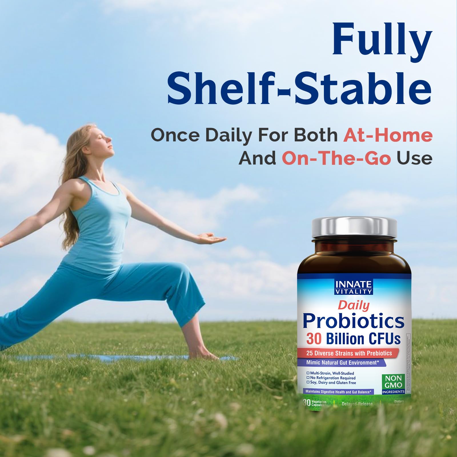 Innate Vitality Daily Probiotics for Women & Men, 30 Billion CFU of 25 Strains, Prebiotics, for Digestive Health Diarrhea Constipation Bloating & Gas Relief, Delayed Release, No Gluten, Vegan, 30 Caps Innate Vitality Au supplements