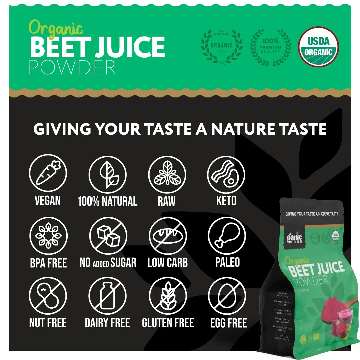 Ganic Food Organic Beet Root Juice Powder, 16 Ounces Ganic Food Au supplements