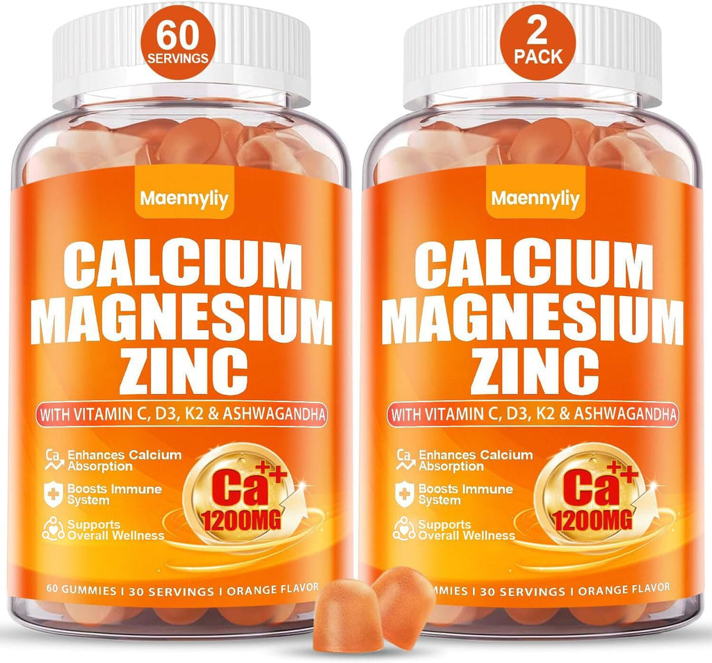 Calcium 1200 mg with Vitamin D3 Gummies for Adults - Calcium Citrate with Vitamin D3 K2, Magnesium, Zinc, Boron, Copper and Ashwagandha