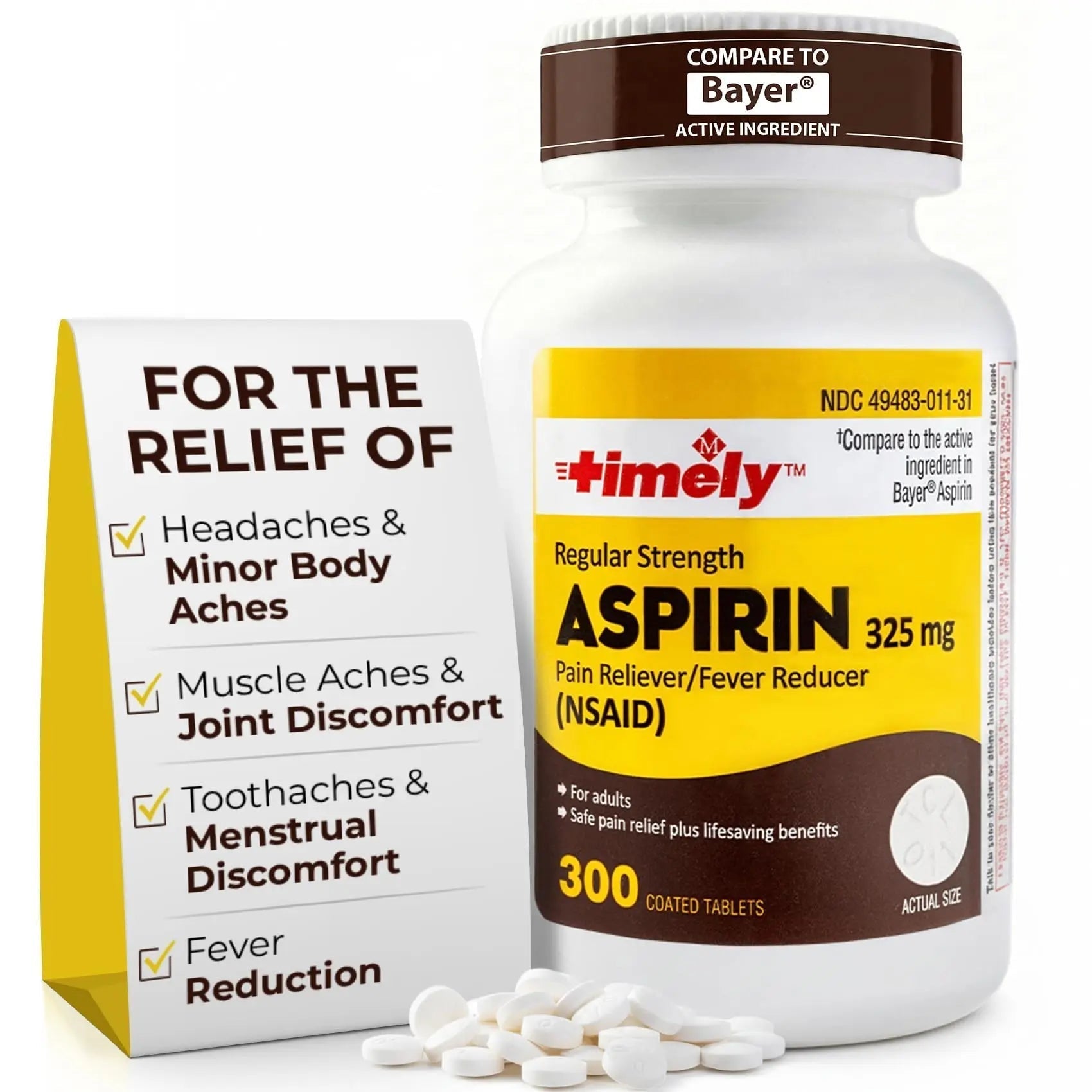 TIME-Cap-Labs 300 Count Regular Strength Aspirin 325mg for Adults - Compared to Bayer - Coated Regular Strength Aspirin Tablets - Pain Reliever for Minor Aches and Pains TIME-CAP LABS, INC. Au supplements