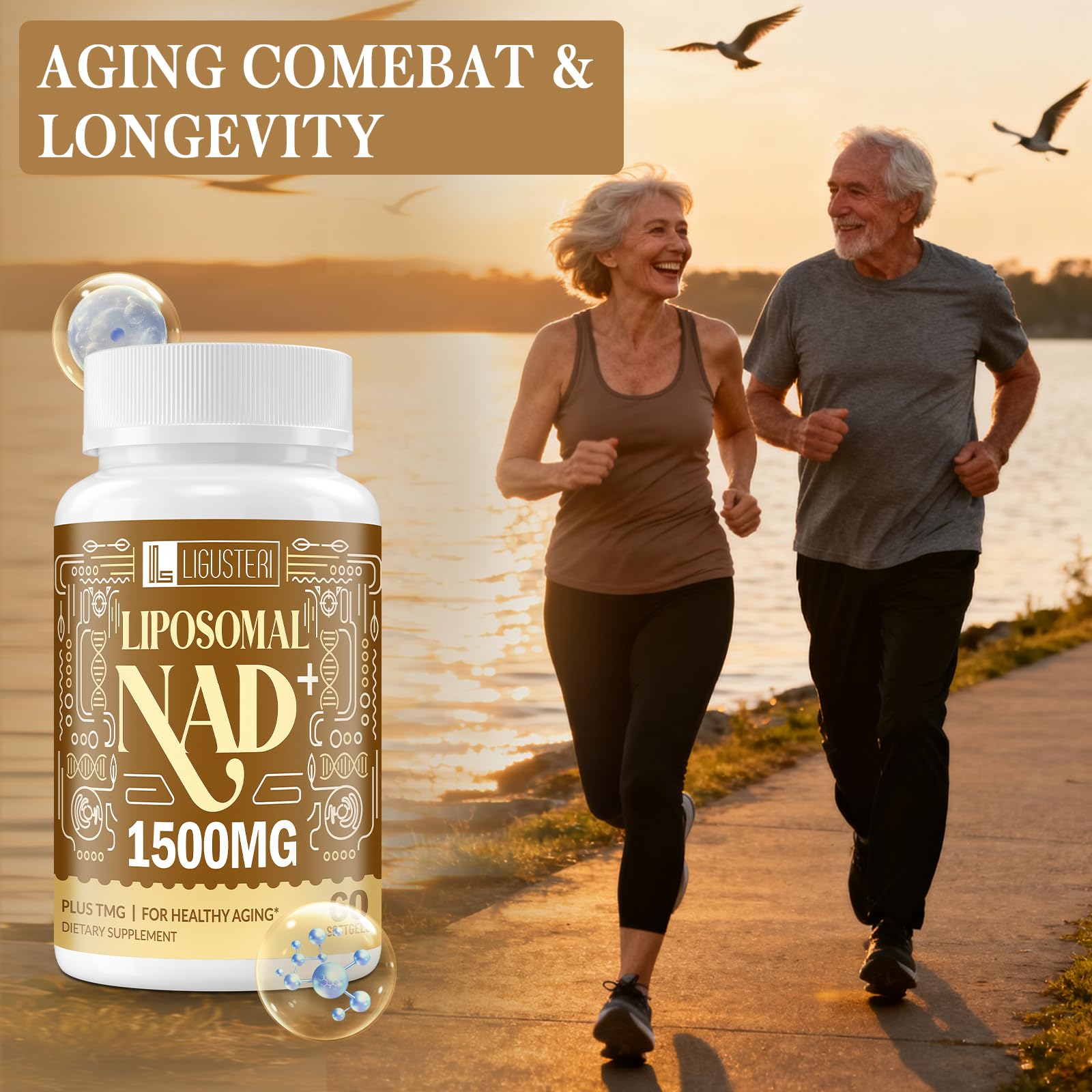 LIGUSTERI 1500 MG Liposomal NAD+, 98%+ Absorption, NAD+ Supplement for Women & Men with TMG, for Aging Defense, Cellular Energy, Heart & Brain Function, Longevity, 120 Softgels LIGUSTERI Au supplements
