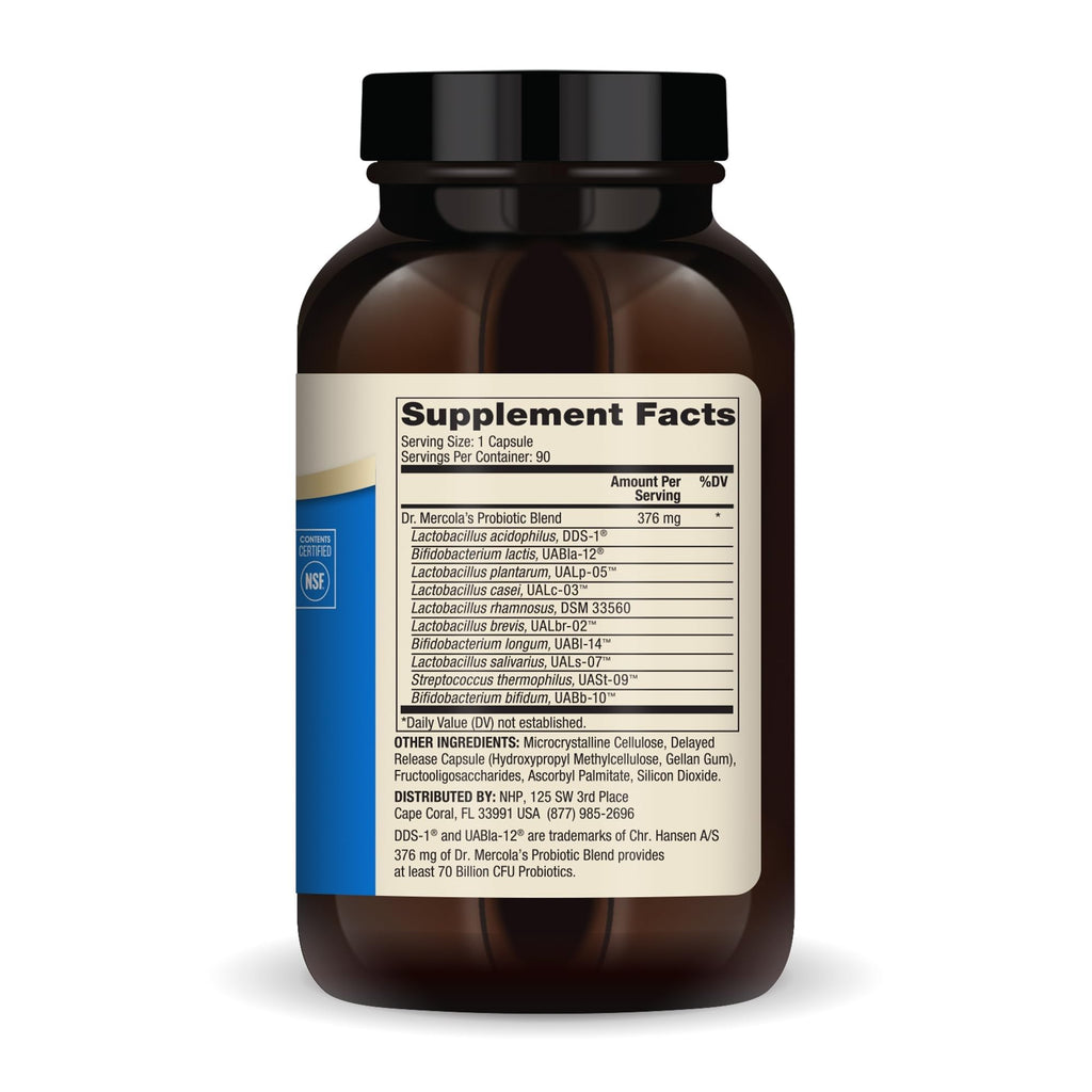 Dr. Mercola Complete Probiotics - 70 Billion CFU - Supports Immune, Digestive & Gut Health - Features 10 Strains - Shelf Stable - GMO-Free, Gluten-Free & Soy-Free - 90 Capsules (90 Servings) Dr. Mercola Au supplements
