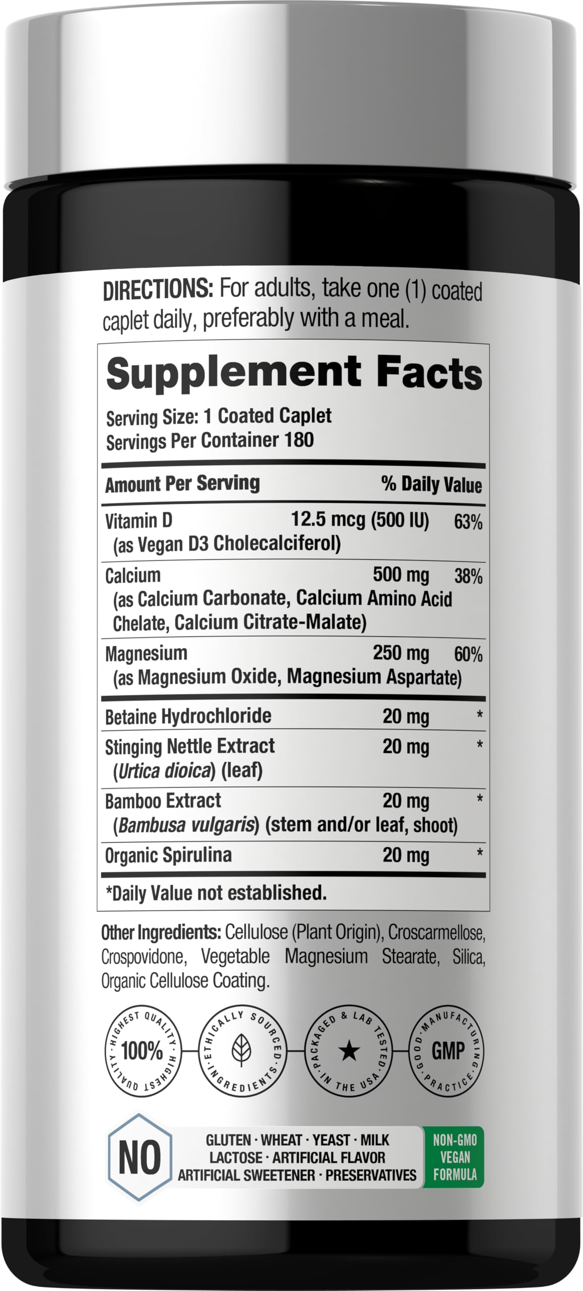 Horbäach Calcium Magnesium D3 | 180 Coated Caplets | Supports Bone Density | Supplement for Men and Women