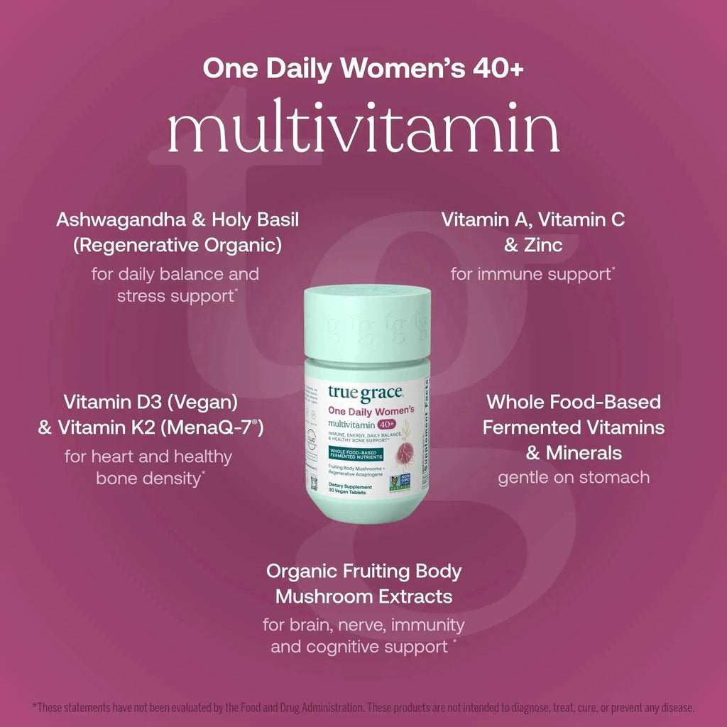 True Grace One Daily Women’s Multivitamin 40+ Fermented Minerals, Organic Adaptogens & Mushrooms Energy, Immune, Bone Support True Grace Au supplements