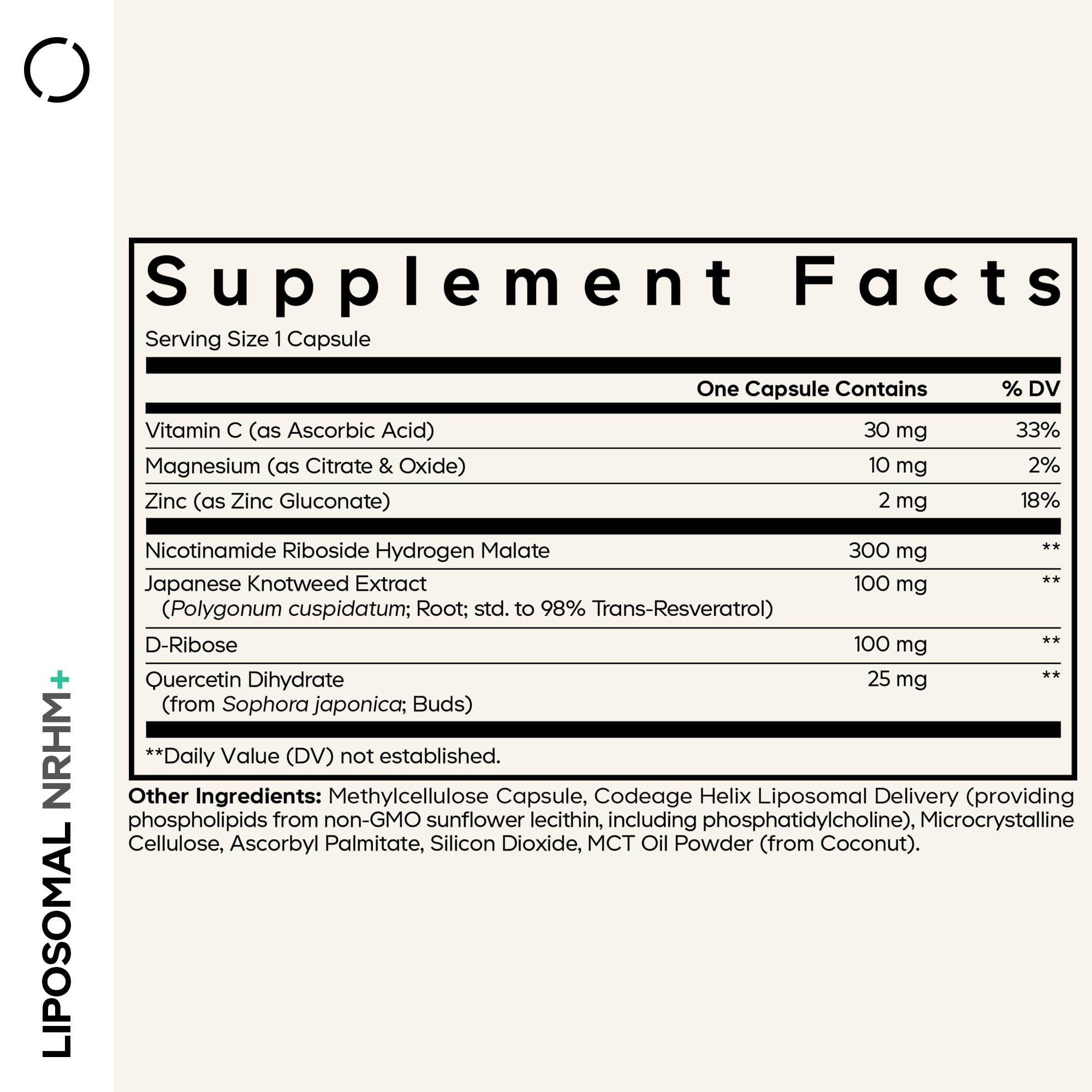Codeage Liposomal NRHM+ Supplement - NRH Hydrogen Malate 300 mg, Resveratrol, D-Ribose & Quercetin - Vitamin C, Magnesium & Zinc - Liposomal Delivery - Non-GMO - 60 Capsules Codeage Au supplements