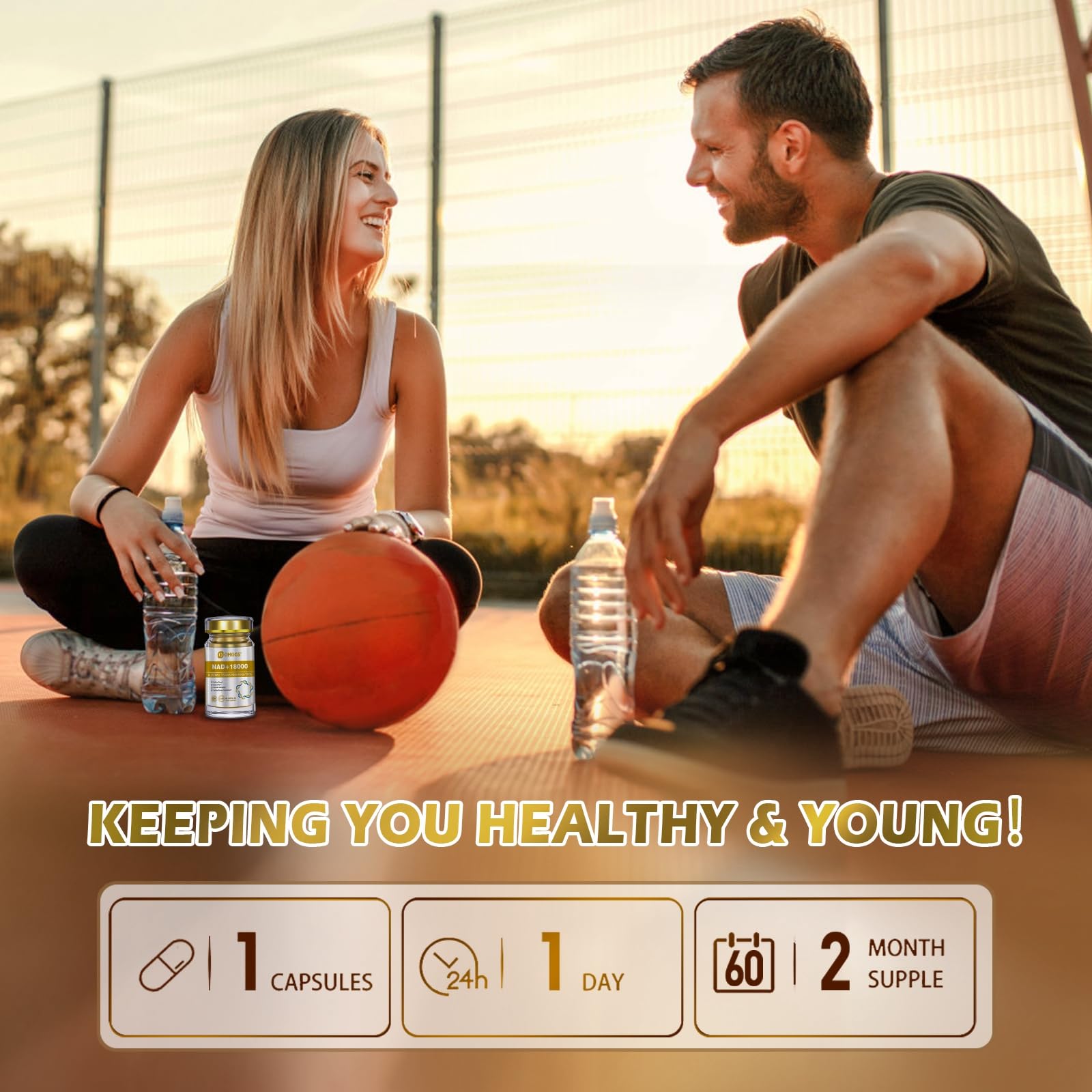 OMOGS NAD+ 300 mg + Trans-Resveratrol 200 mg, Pure NAD Supplement, Max Absorption, Boosting Supplement for DNA Repair, Healthy Aging, Cellular Energy & Longevity, 60 Capsules OMOGS Au supplements