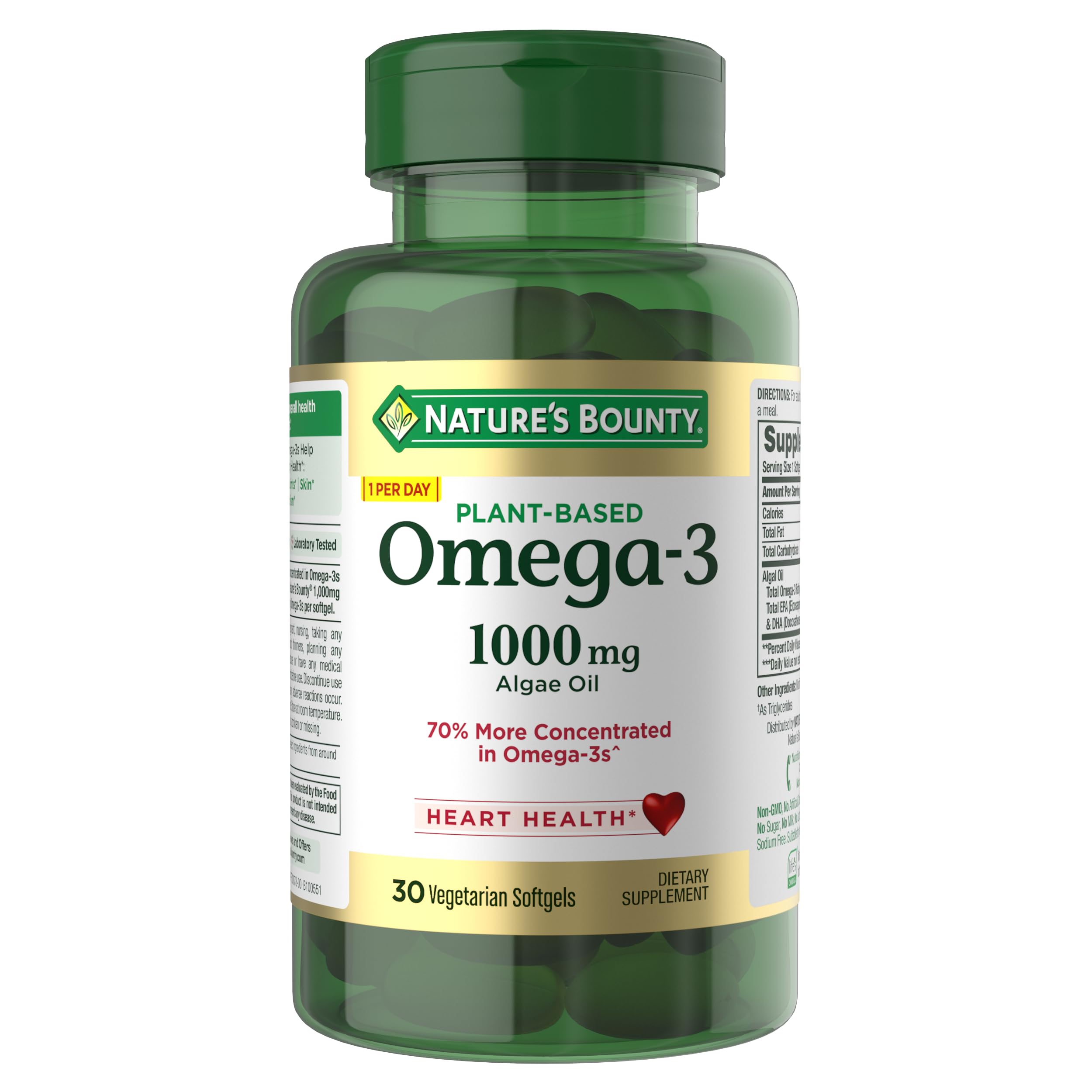 Nature's Bounty Omega 3, Plant-Based Omega 3 Fatty Acid Supplement, 520mg, Supports Whole Body Health Including Heart, Skin, Joint