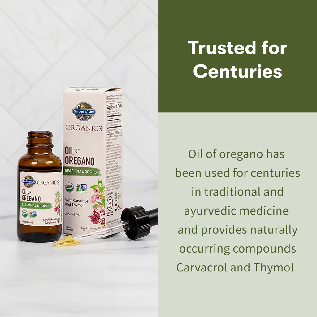 Garden of Life Organics Oil of Oregano Seasonal Drops 1fl oz (30 mL) Liquid, Concentrated Plant Based Immune Support - Alcohol-Free, Organic, Non-GMO
