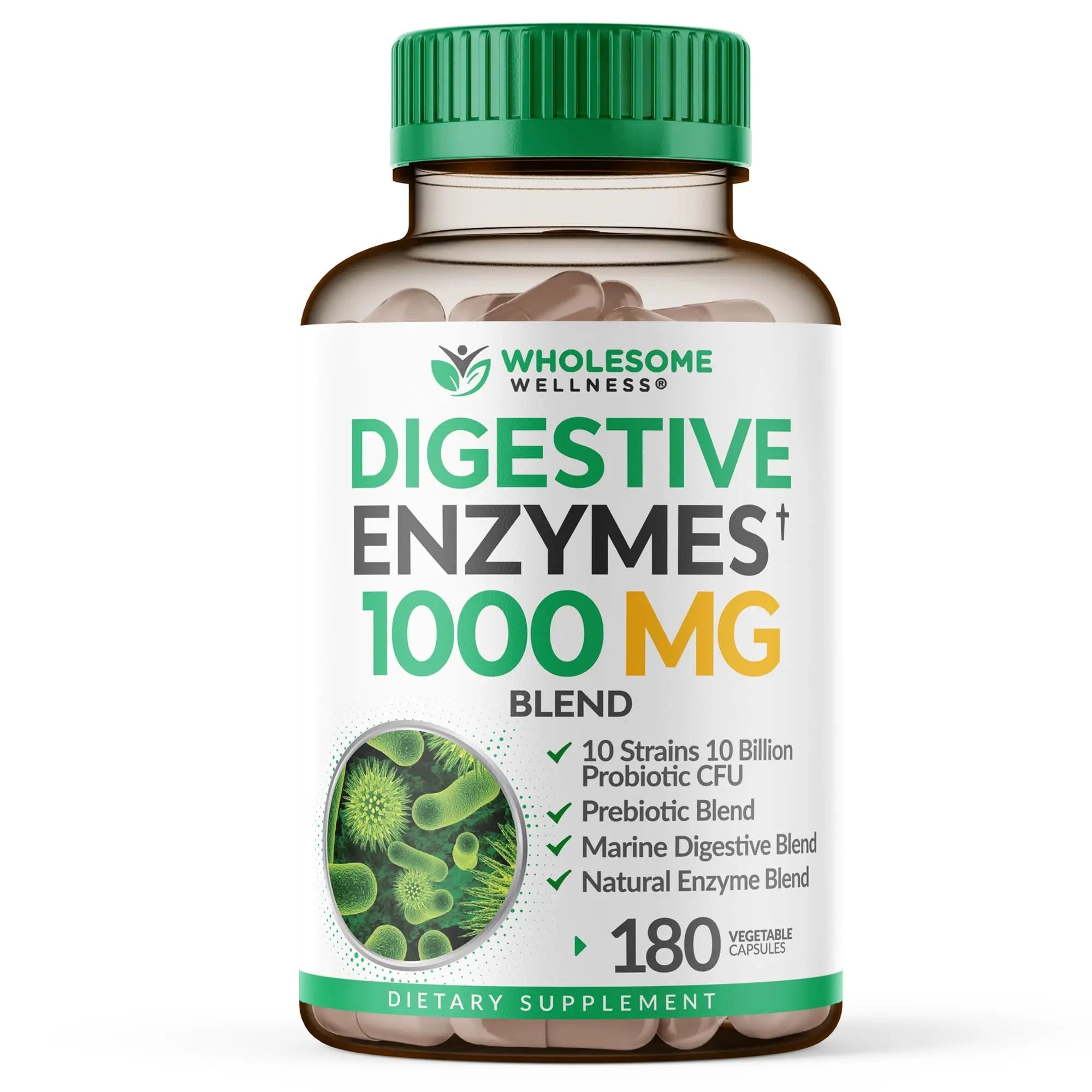 Wholesome Wellness Digestive Enzymes 1000MG Plus Prebiotics & Probiotics Supplement, 180 Capsules, Organic Plant-Based Vegan Formula for Digestion Wholesome Wellness Au supplements