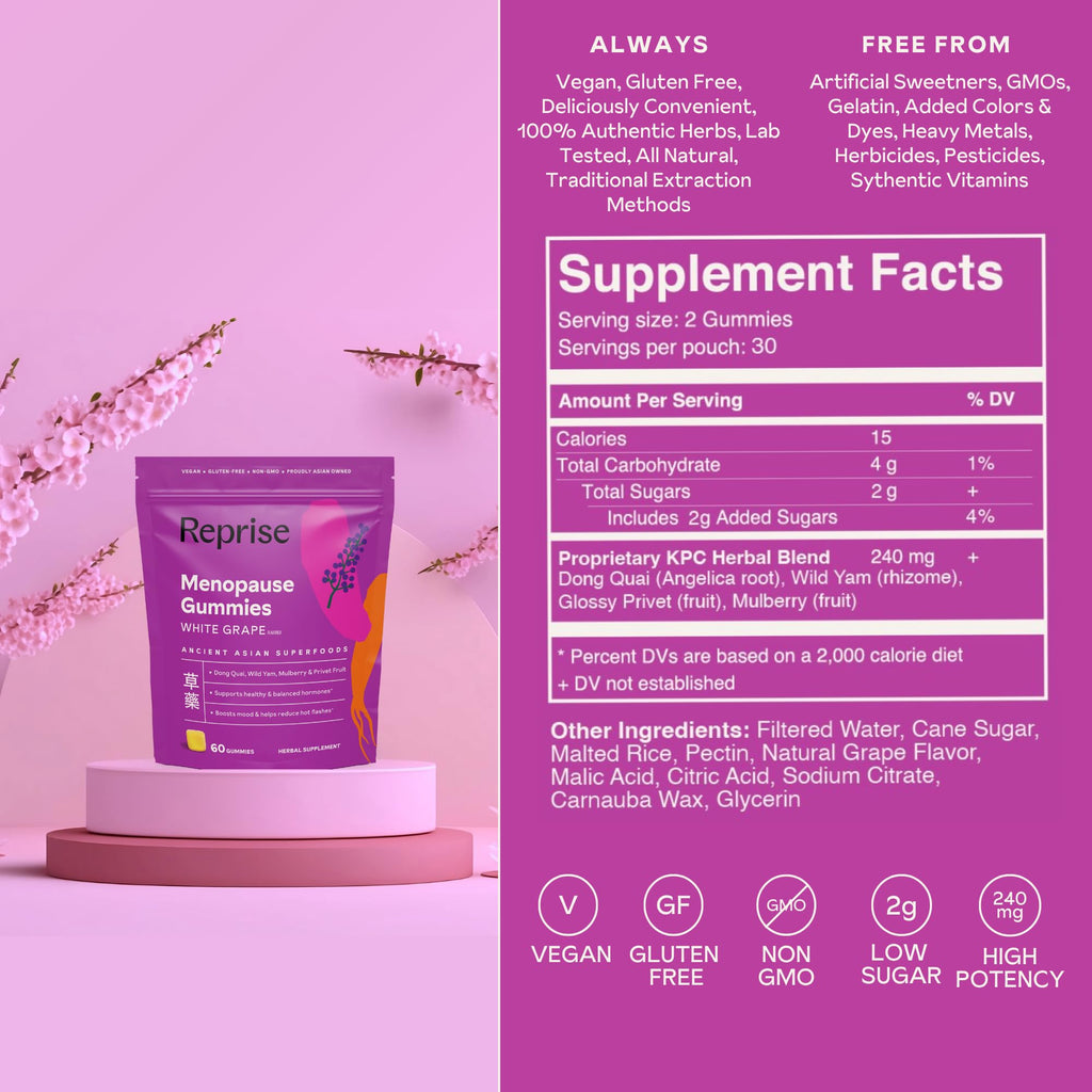 Menopause Gummies for Women | Healthy, Balanced Hormones | Reduce Hot Flashes, Night Sweats | Boosts Mood, Vitality, Energy| Dong Quai, Wild Yam, Mulberry, Privet Fruit | Low Sugar Chews, 60 Gummies Reprise Au supplements