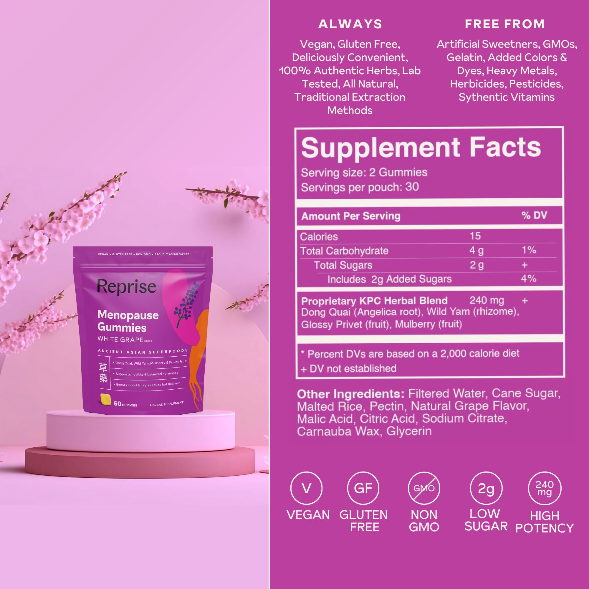 Menopause Gummies for Women | Healthy, Balanced Hormones | Reduce Hot Flashes, Night Sweats | Boosts Mood, Vitality, Energy| Dong Quai, Wild Yam, Mulberry, Privet Fruit | Low Sugar Chews, 60 Gummies Reprise Au supplements