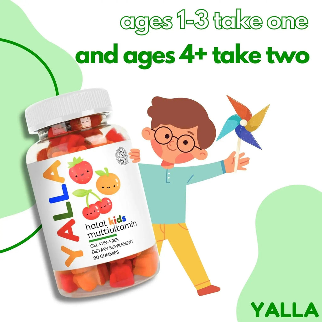 YALLA Halal Vitamins for Kids, Halal Kids Multivitamin Gummies, 45-90 Day Supply, Essential Vitamins with C, D3 YALLA Au supplements