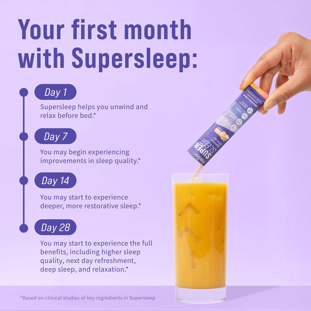 Nello Supersleep, Nighttime Sleep Support Drink Mix, Ashwagandha, Maizinol, L-Glycine, Magnesium Glycinate, Peach Dream (Pack of 20)