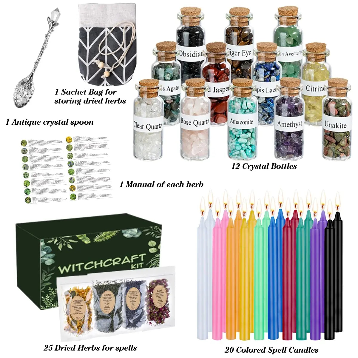 JUSTASHOW 61PCS Witchcraft Supplies for Wiccan Spells, Witchcraft Starter Kit, Spell Candles JUSTASHOW Au supplements