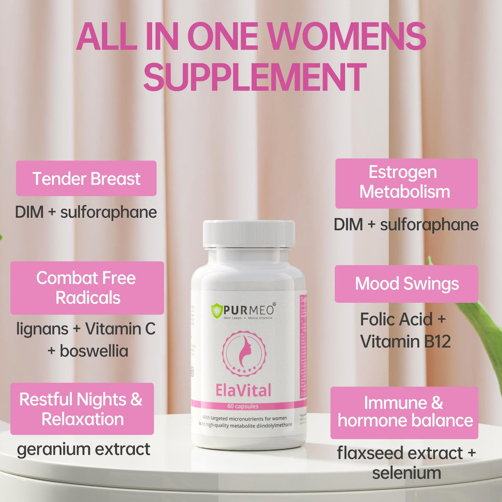 purmeo DIM Supplement for Women, Patented Formula Diindolylmethane Support Estrogen Hormone Balance & Breast Health, Non-GMO, 60ct Vegan Capsules purmeo Au supplements