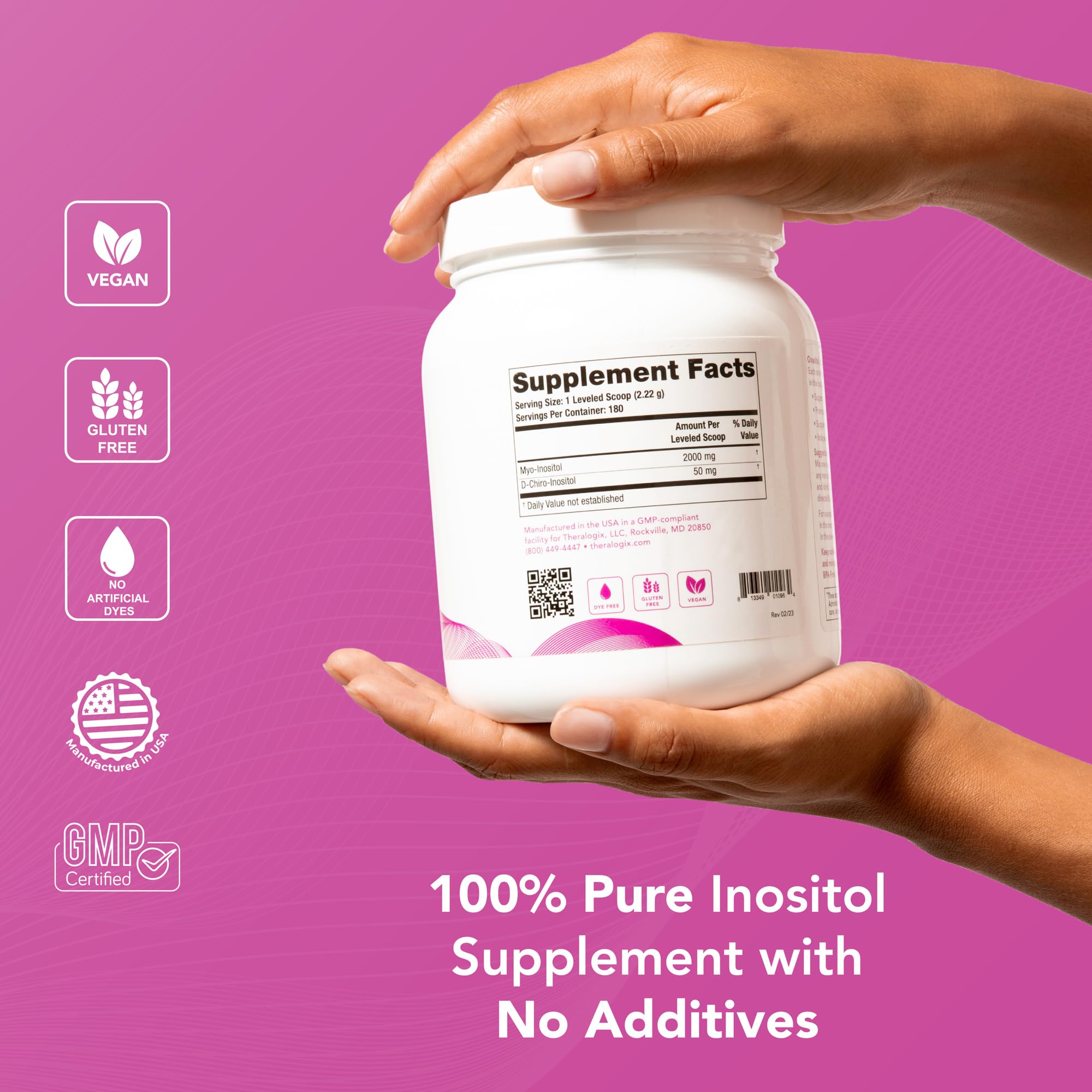 Theralogix Ovasitol Inositol Powder - 90-Day Supply - Myo-Inositol & D-Chiro Inositol for Hormone Balance & Ovarian Function Support - NSF Certified - 400 g (180 Servings)