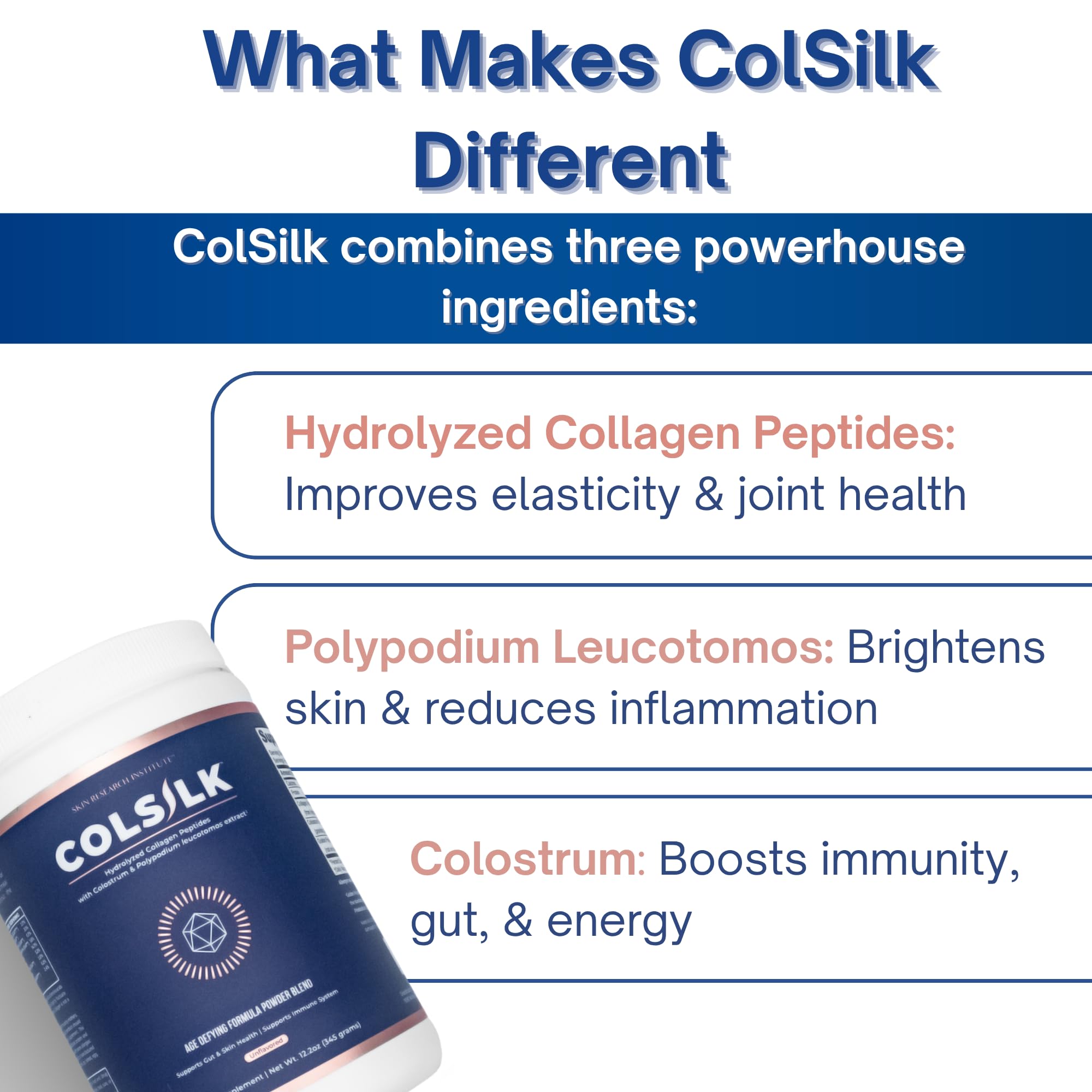 SRILabs ColSilk Unflavored Hydrolyzed Collagen Powder with Colostrum and Polypodium - Skin, Hair, Nails, Gut Health and Joint Support - One Scoop Daily | 1 Month Supply Skin Research Institute Au supplements