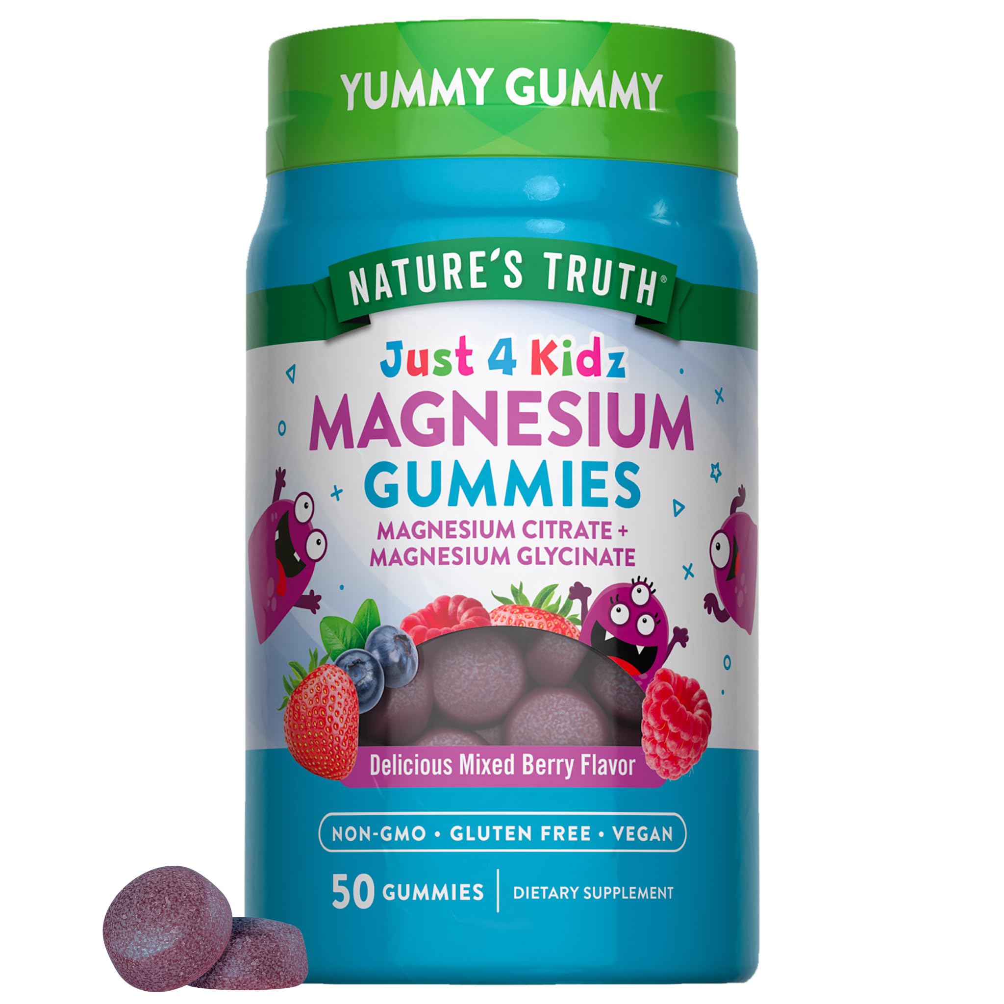 Nature's Truth Magnesium Gummies for Kids | Glycinate & Citrate | 50 Count | Mixed Berry Flavor | Vegan, Non-GMO