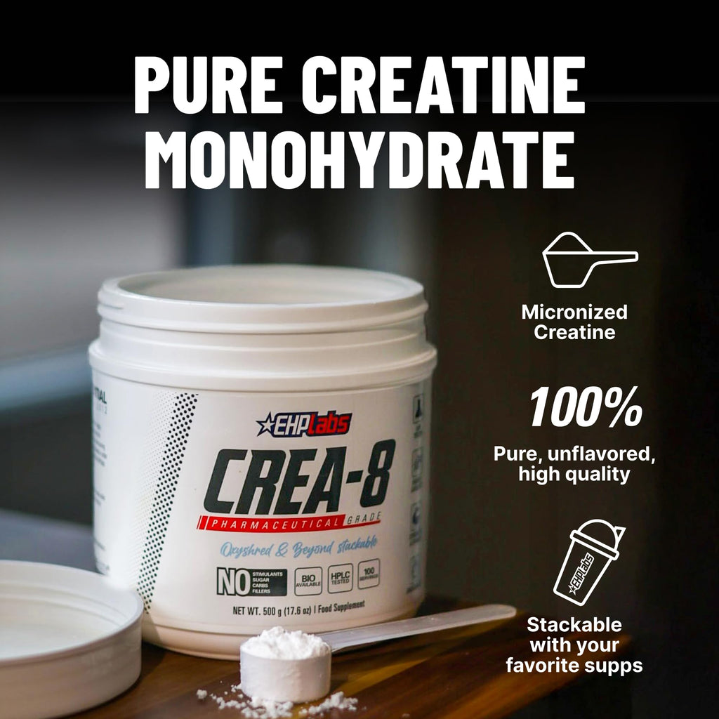 EHP Labs CREA-8 Micronized Creatine Monohydrate Powder - Unflavored Creatine Powder for Muscle Growth, Increased Strength, Enhanced Energy Output