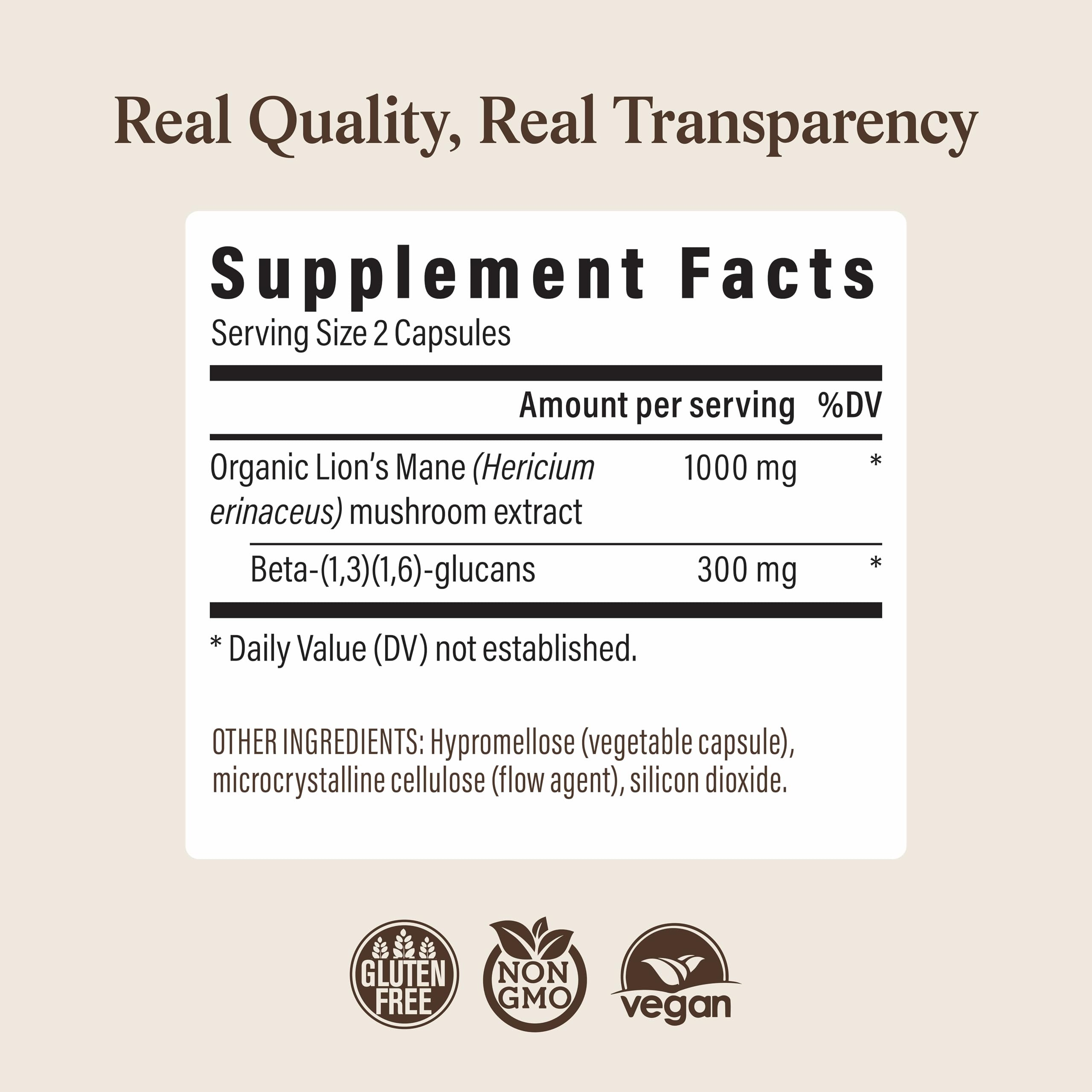 Real Mushrooms Lions Mane Mushroom Cognition (120 Capsules) Lions Mane Mushroom Powder Extract Capsules