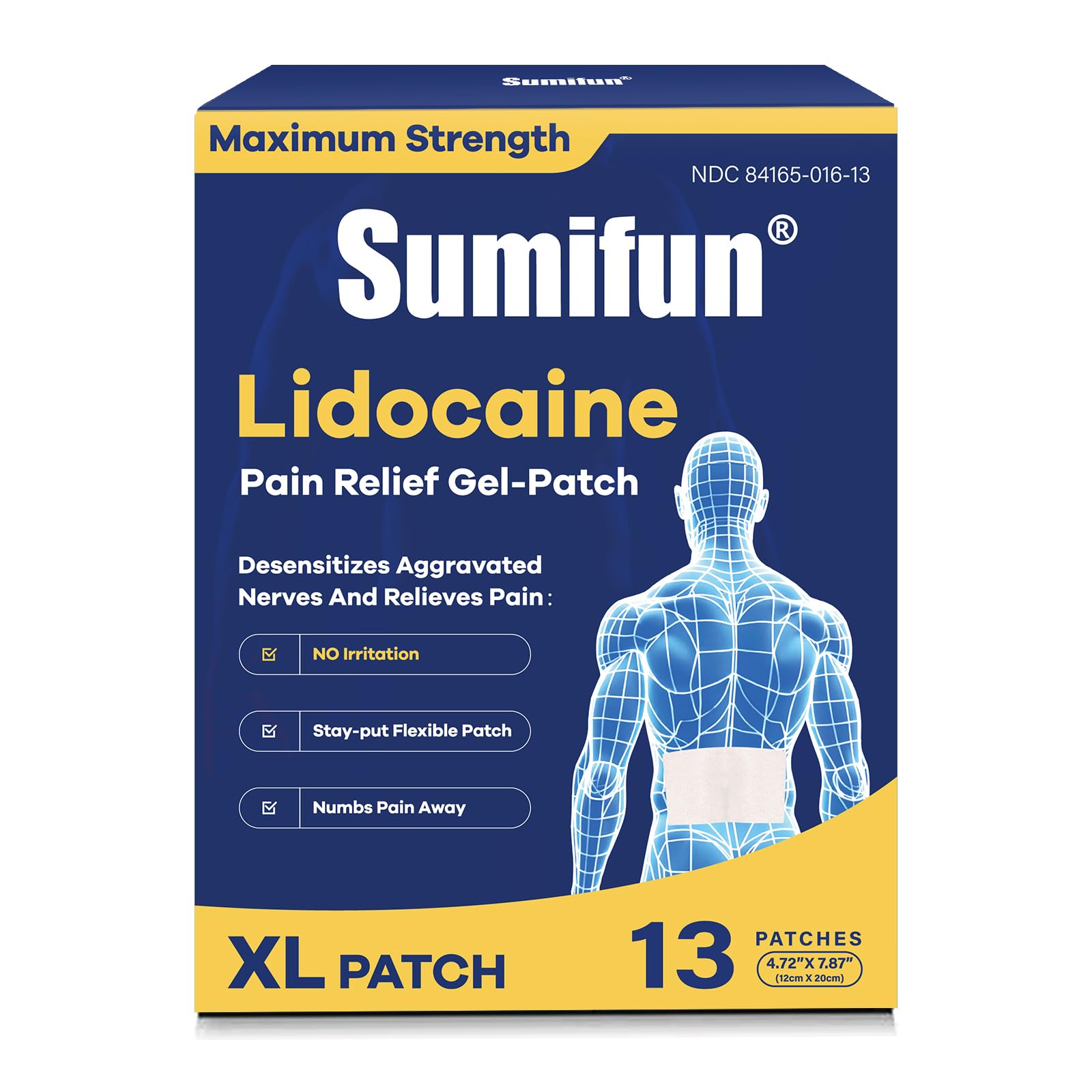 Sumifun XL Lidocaine Patches for Pain Relief, 4% Lidocaine Maximum Strength OTC, Extra Large 4.72"x7.87" for Full Back Pain Patches & Large Areas (Extra Large, Count, 13) Sumifun Au supplements