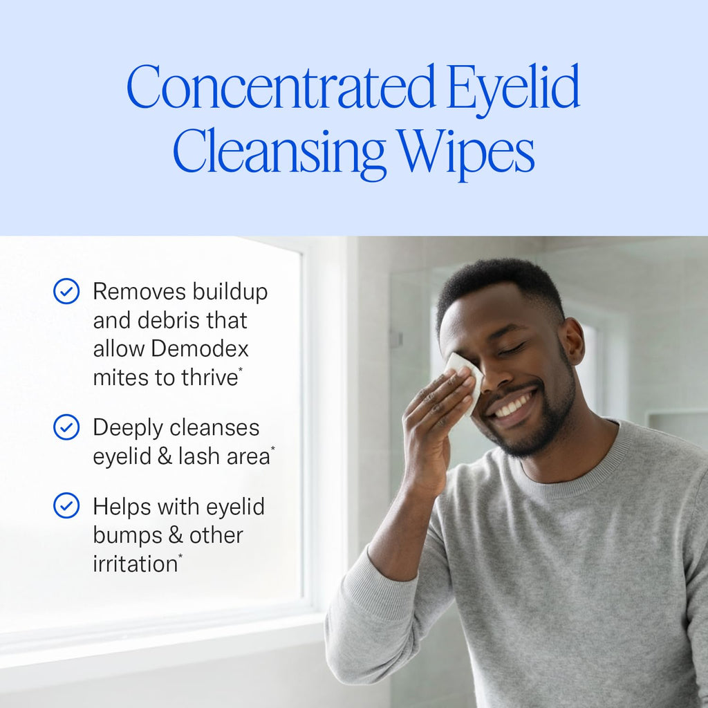 Cliradex Towelettes - Natural Face, Eyelash & Eyelid Cleanser - Wipes for Demodex, Blepharitis, Mgd and Red Irritated Eye Lid