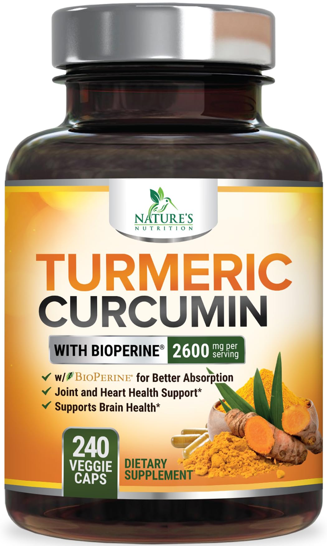 Turmeric Curcumin Supplement - 2400mg Organic Turmeric Per Serving - 95% Curcuminoids & BioPerine Black Pepper Extract for Best Absorption - Natural Vegan Joint Support