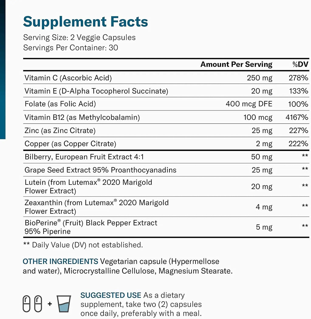 Areds 2 Eye Vitamins - Lutein, Zeaxanthin & Bilberry Extract - Supports Eye Physician's CHOICE Au supplements