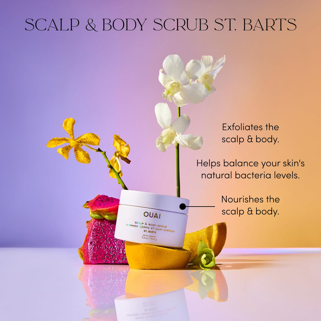 OUAI Scalp & Body Scrub, St. Barts Travel Size - Exfoliating Body Scrub with Sugar & Coconut Oil Blend for Smooth, Moisturized Skin - Gentle Scalp Exfoliator for Removing Product Build Up (3.4 oz) OUAI Au supplements