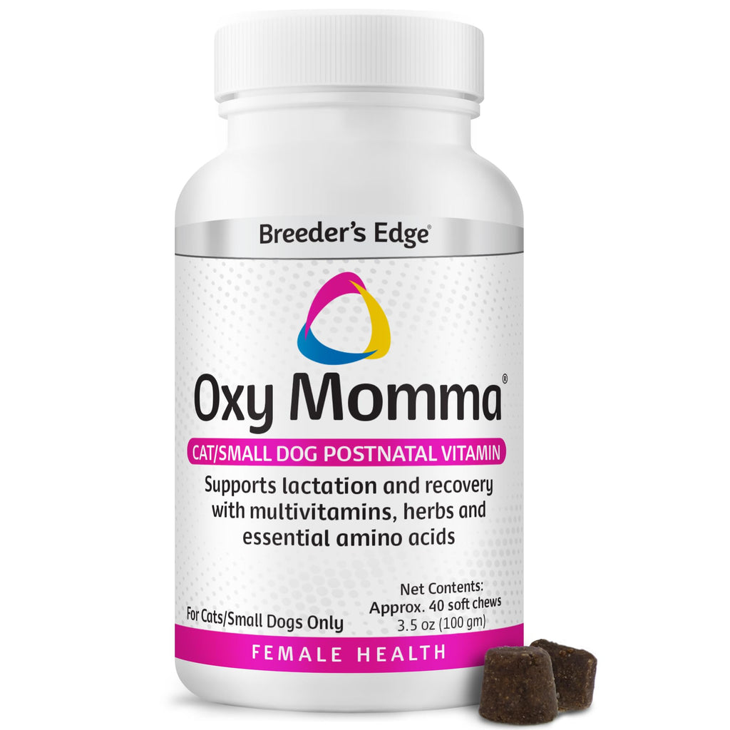 Breeder's Edge Oxy Momma Soft Chews, Postnatal Vitamin Supplement for Lactating Dogs and Cats, Supports Recovery, Hormones, and Next Pregnancy - for Small Dogs & Cats, 40ct Soft Chews Revival Animal Health Au supplements