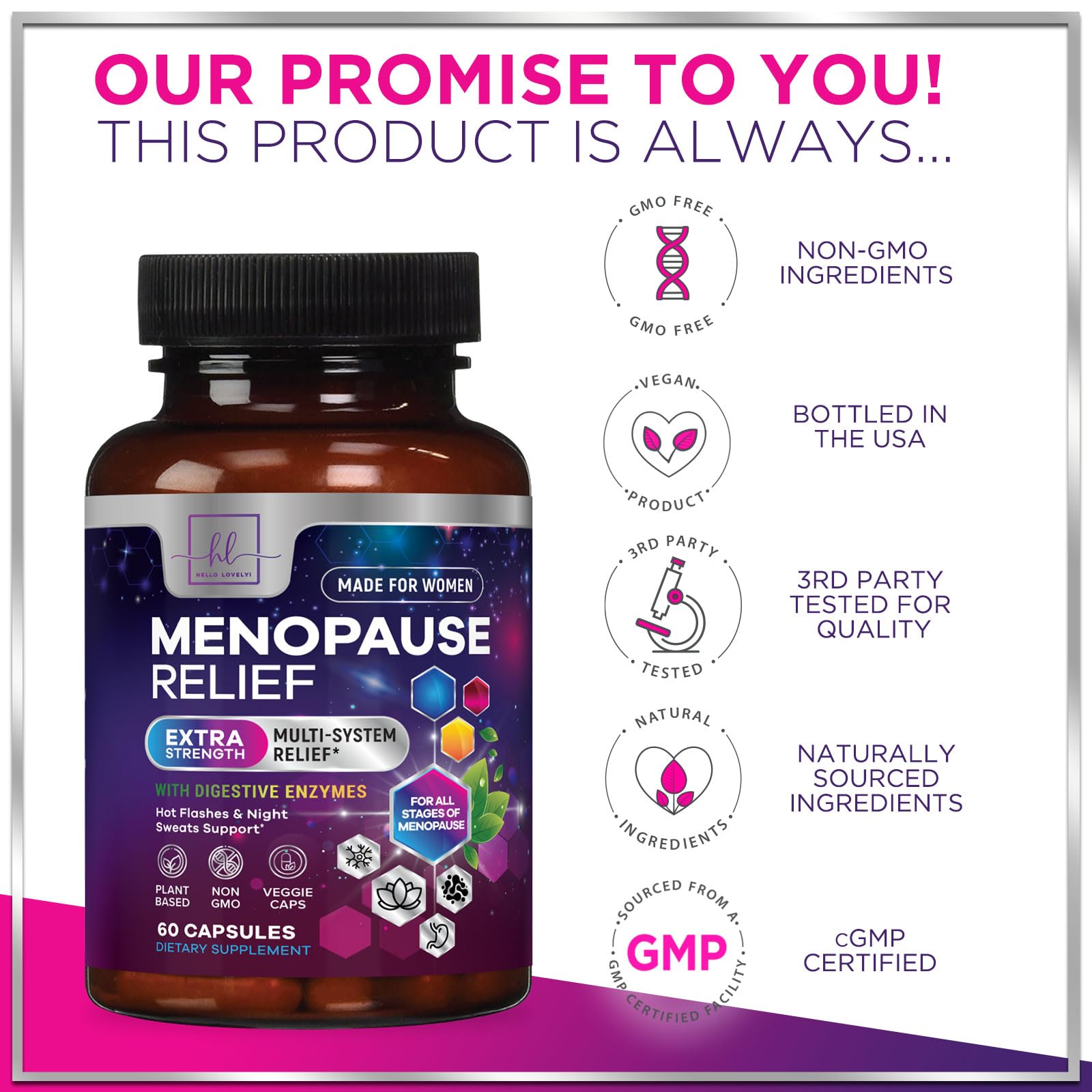Menopause Supplements for Women - Complete Hot Flash Night Sweats & Menopause Relief Pills, 8 Billion CFU Probiotics with Dong Quai & Black Cohosh for Vaginal, Digestive Support - 60 Capsules Hello Lovely! Au supplements