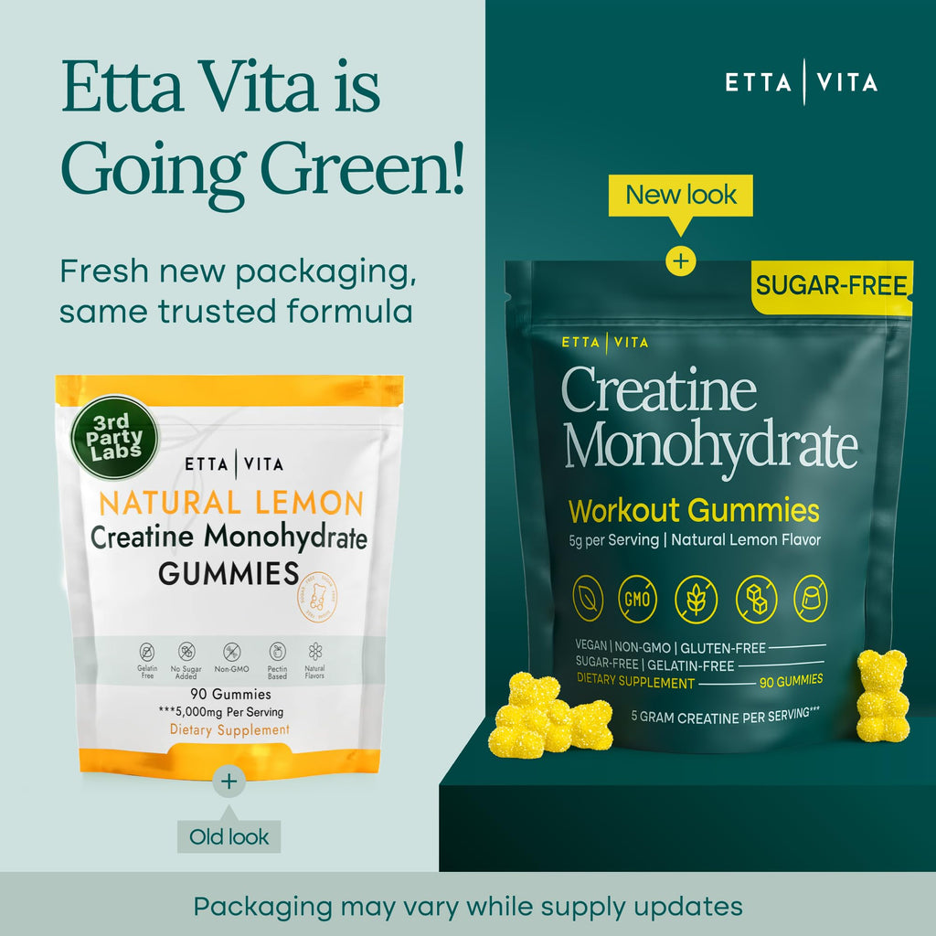 Sugar-Free Creatine Monohydrate Gummies 5gram per Serving, Potent Creatine Gummies for Women & Men, Supplement for Muscle Support, Cellular Energy & Cognitive Function [Lemon Drops Candy Flavor] Etta Vita Au supplements