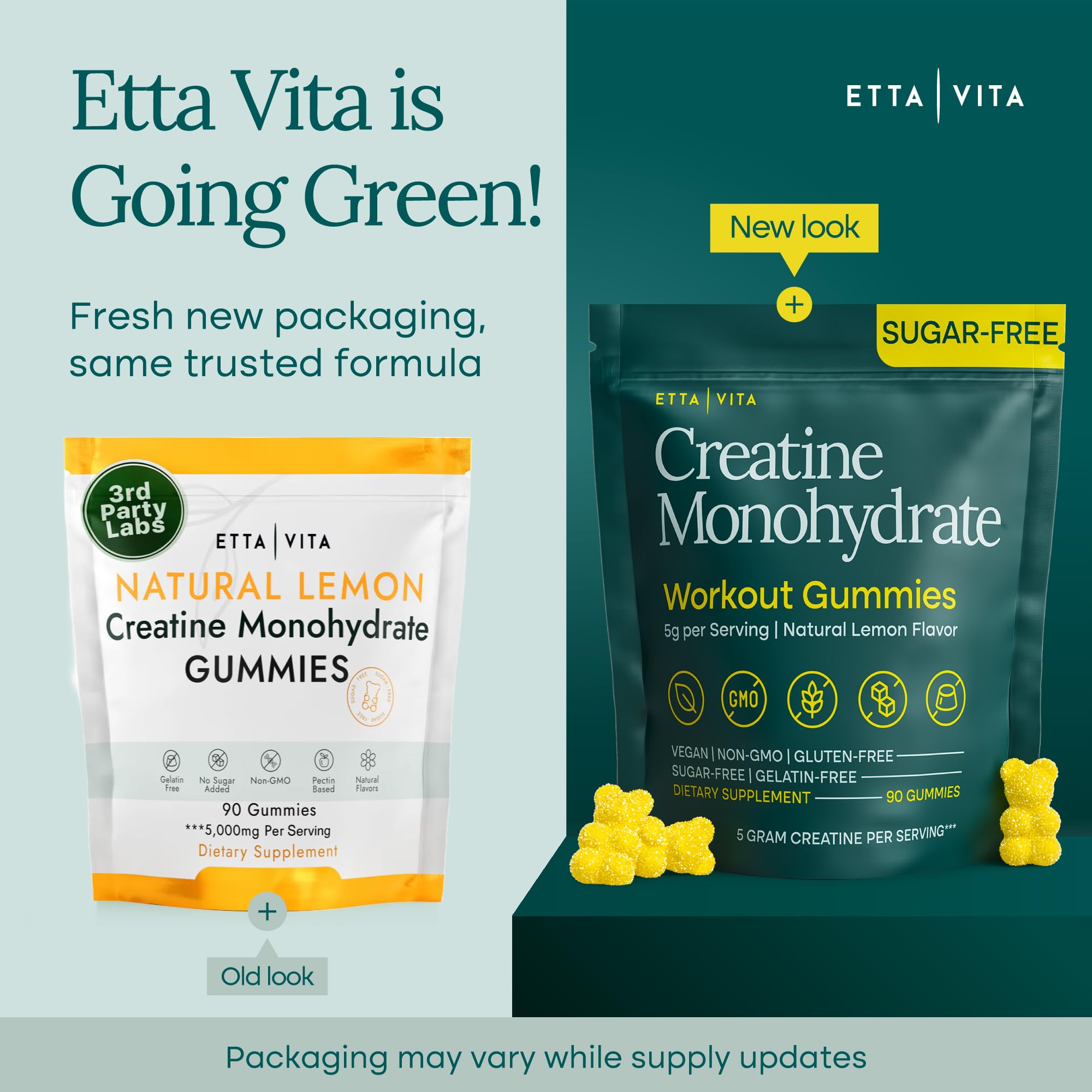 Sugar-Free Creatine Monohydrate Gummies 5gram per Serving, Potent Creatine Gummies for Women & Men, Supplement for Muscle Support, Cellular Energy & Cognitive Function [Lemon Drops Candy Flavor] Etta Vita Au supplements