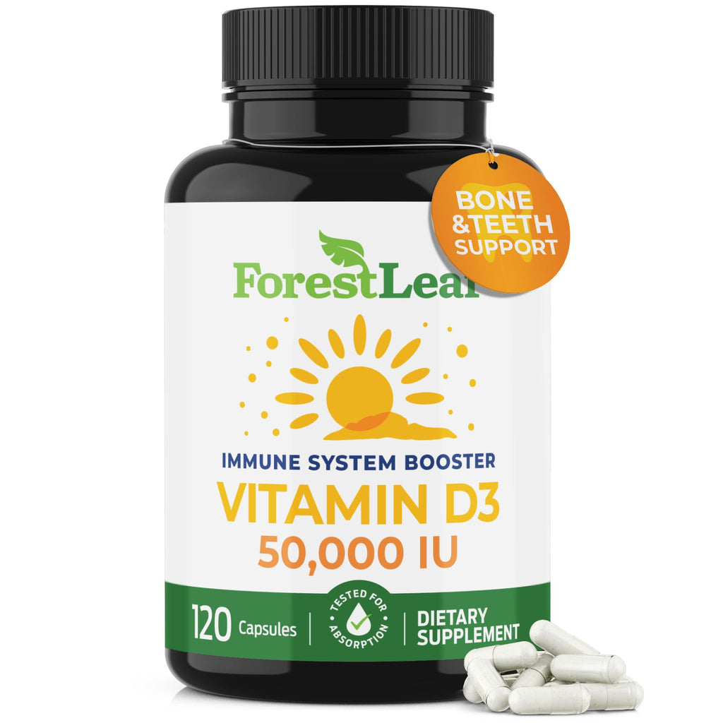ForestLeaf Vitamin D3 50,000 IU | VIT D - Kosher VIT D3 Vitamin D Supplement for Women and Men | Bone Health, Teeth, Immune Support